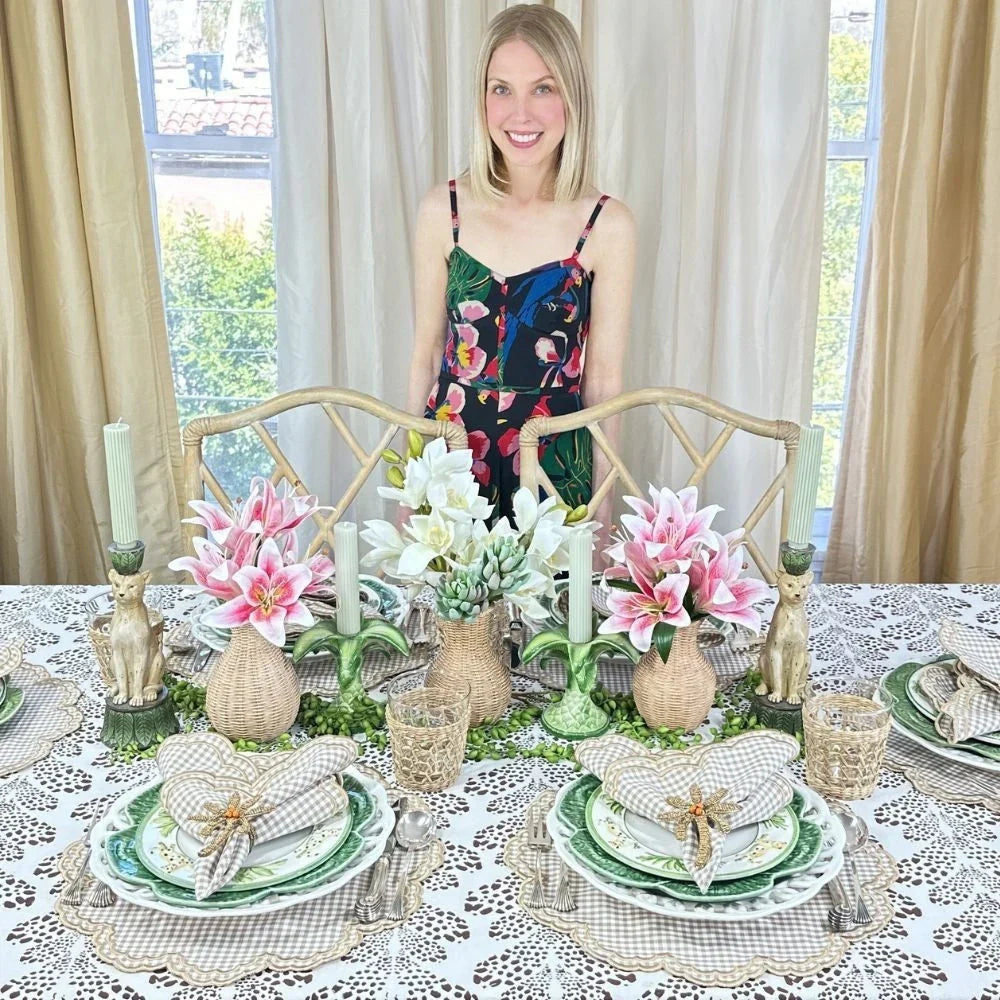 Bettina Placemat in Wheat Gingham with Scalloped Embroidery (Set of 4)