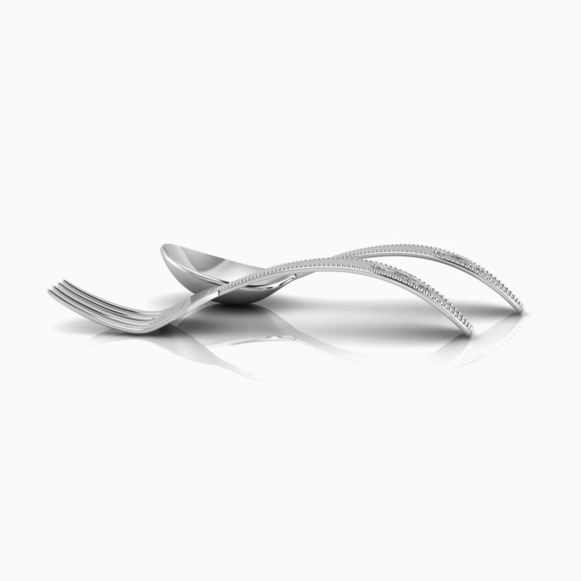 Sterling Silver Beaded Cross Baby Spoon & Fork Set by Krysaliis - The Mayfair Hall