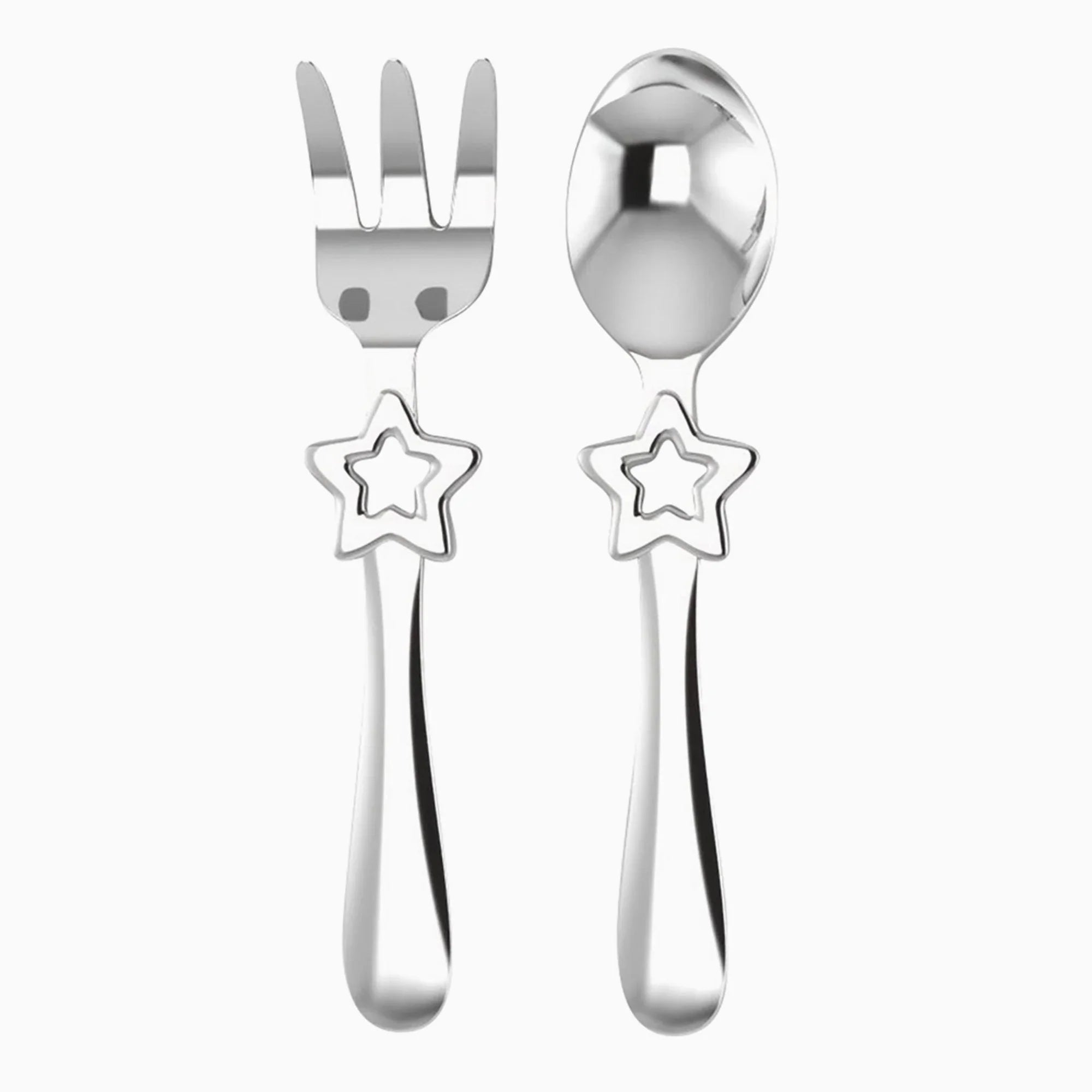 Star Silver Plated Baby Spoon and Fork Set by Krysaliis - The Mayfair Hall