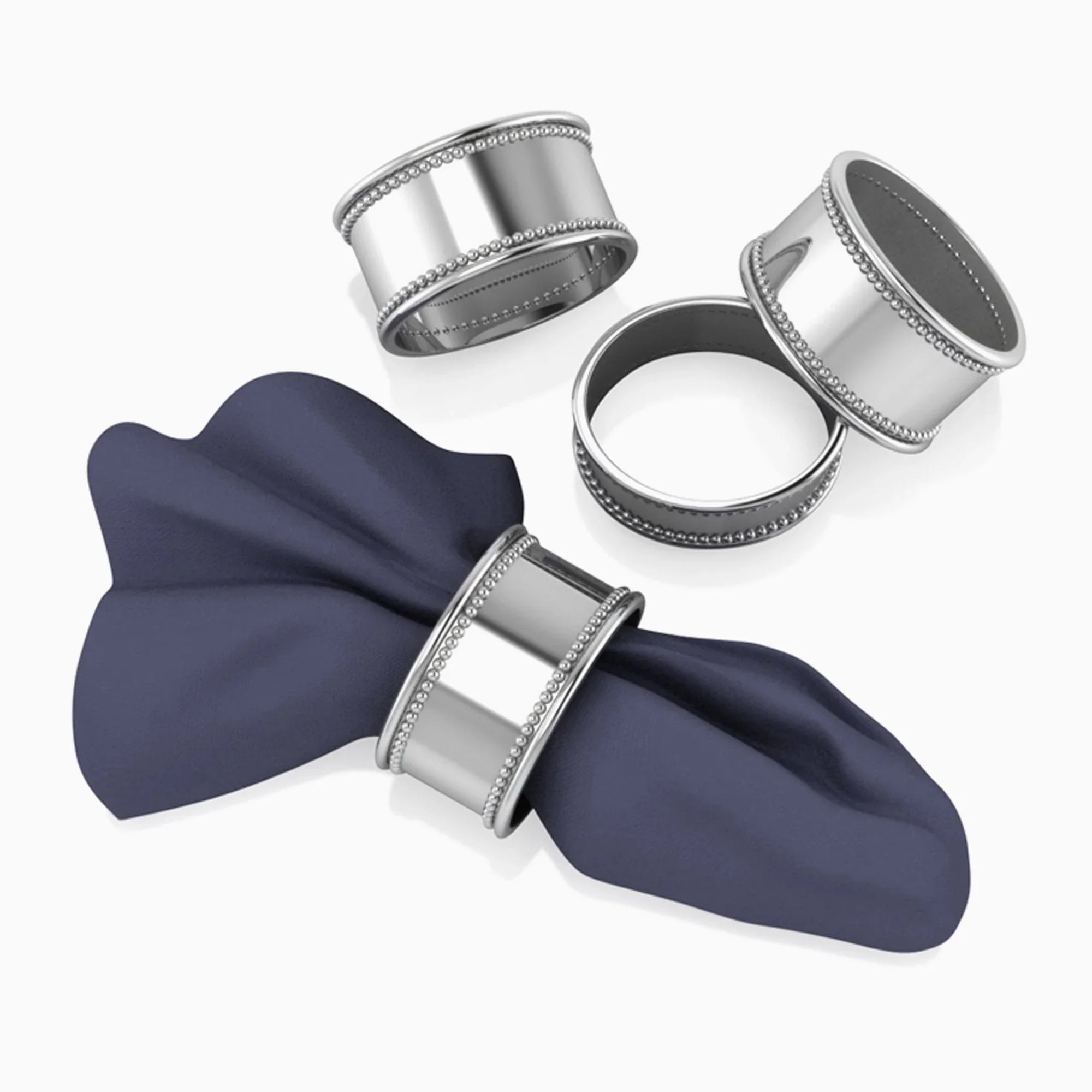 Beaded Silver-plate Napkin Rings by Krysaliis - Set of 4 - The Mayfair Hall