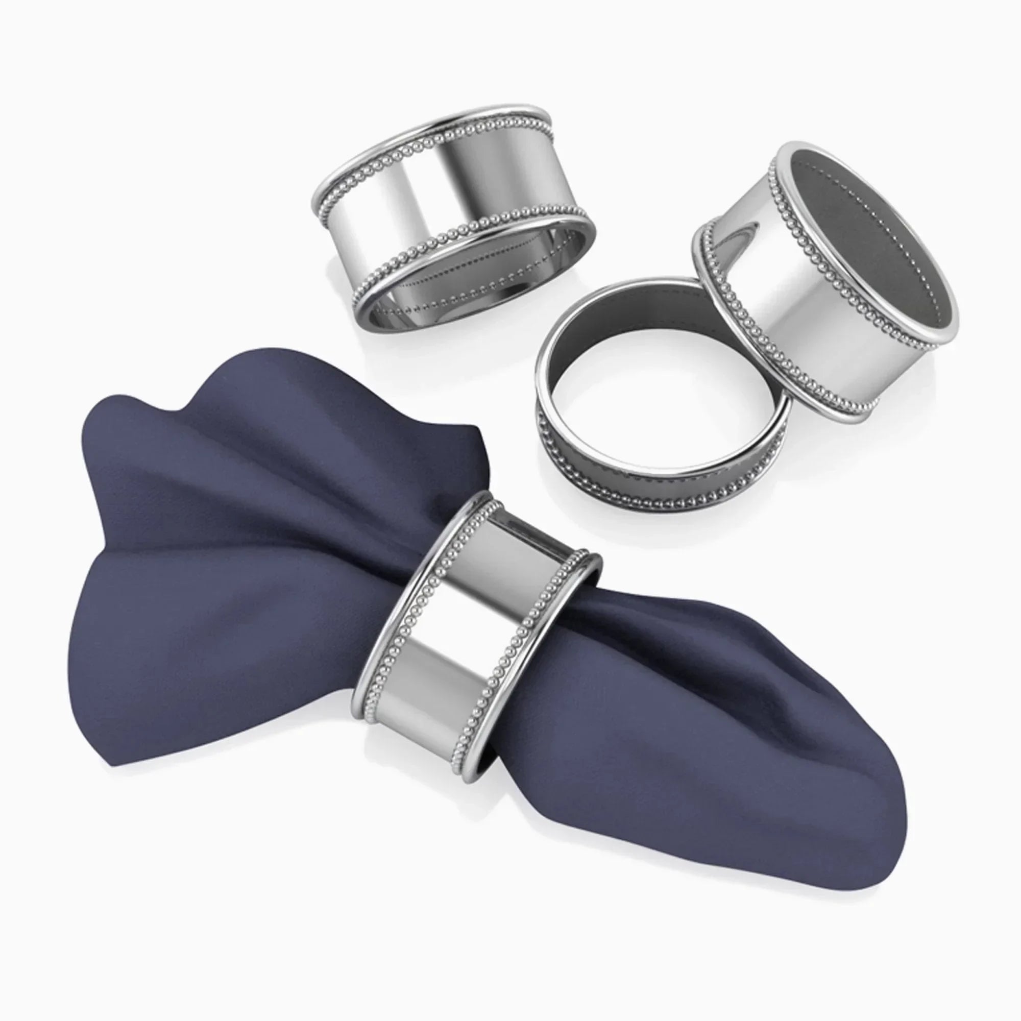 Beaded Silver-plate Napkin Rings by Krysaliis - Set of 4 - The Mayfair Hall