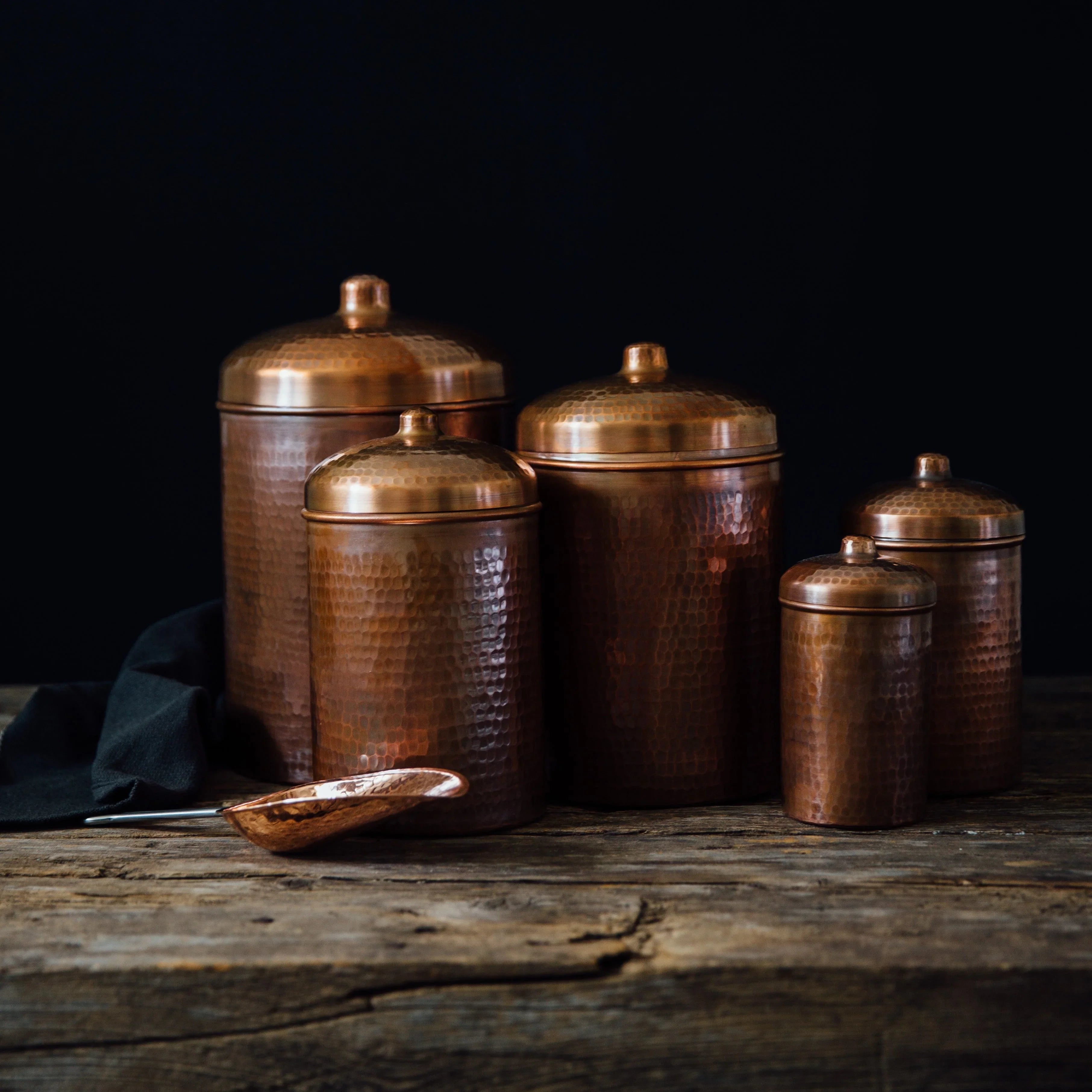 Copper Kitchen Canisters - Complete 5 piece Set - The Mayfair Hall