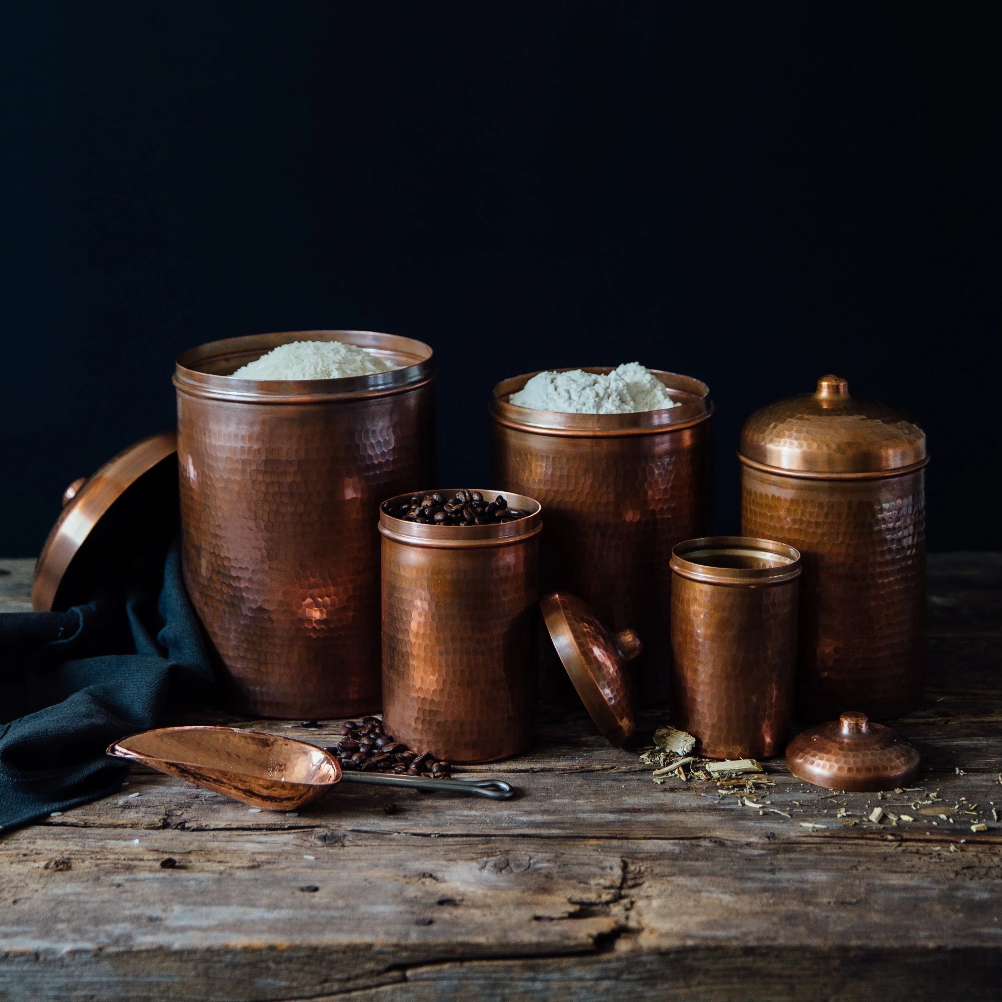 Copper Kitchen Canisters - Complete 5 piece Set - The Mayfair Hall