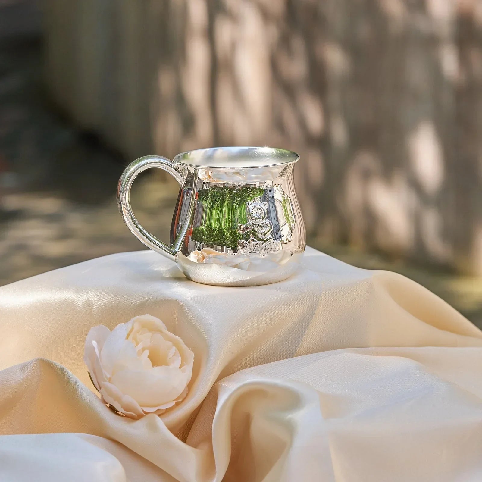 Krysaliis Sterling Silver Baby Cup - Teddy Embossed - The Mayfair Hall