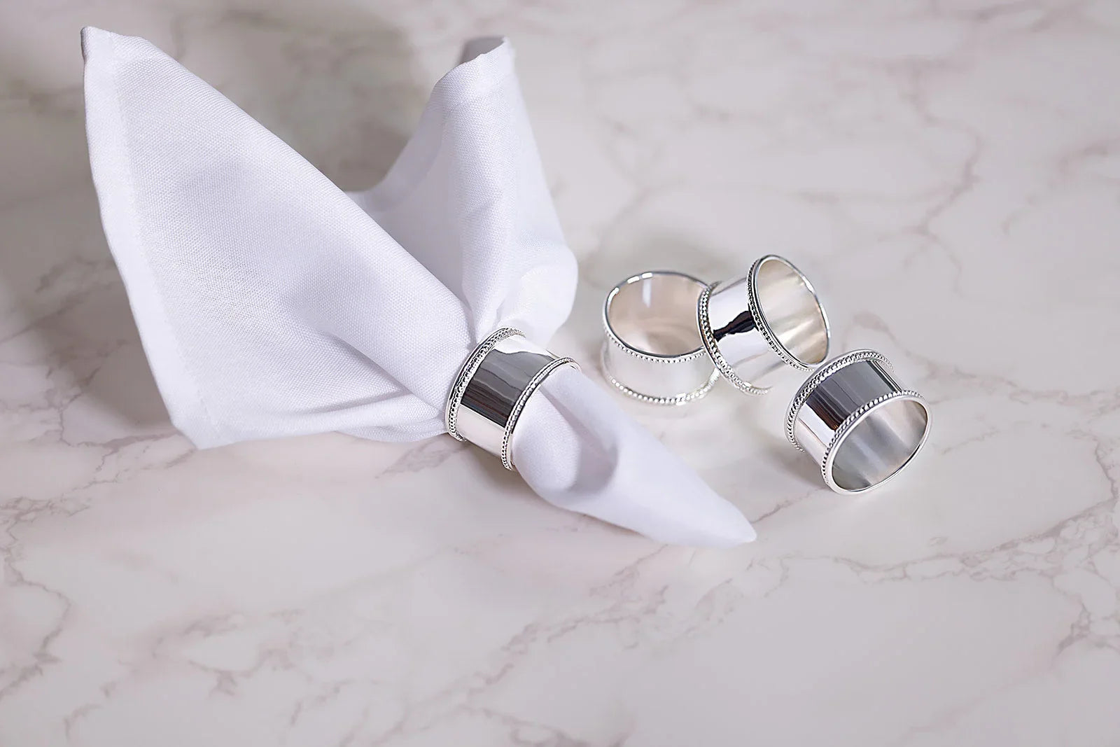 Beaded Silver-plate Napkin Rings by Krysaliis - Set of 4 - The Mayfair Hall
