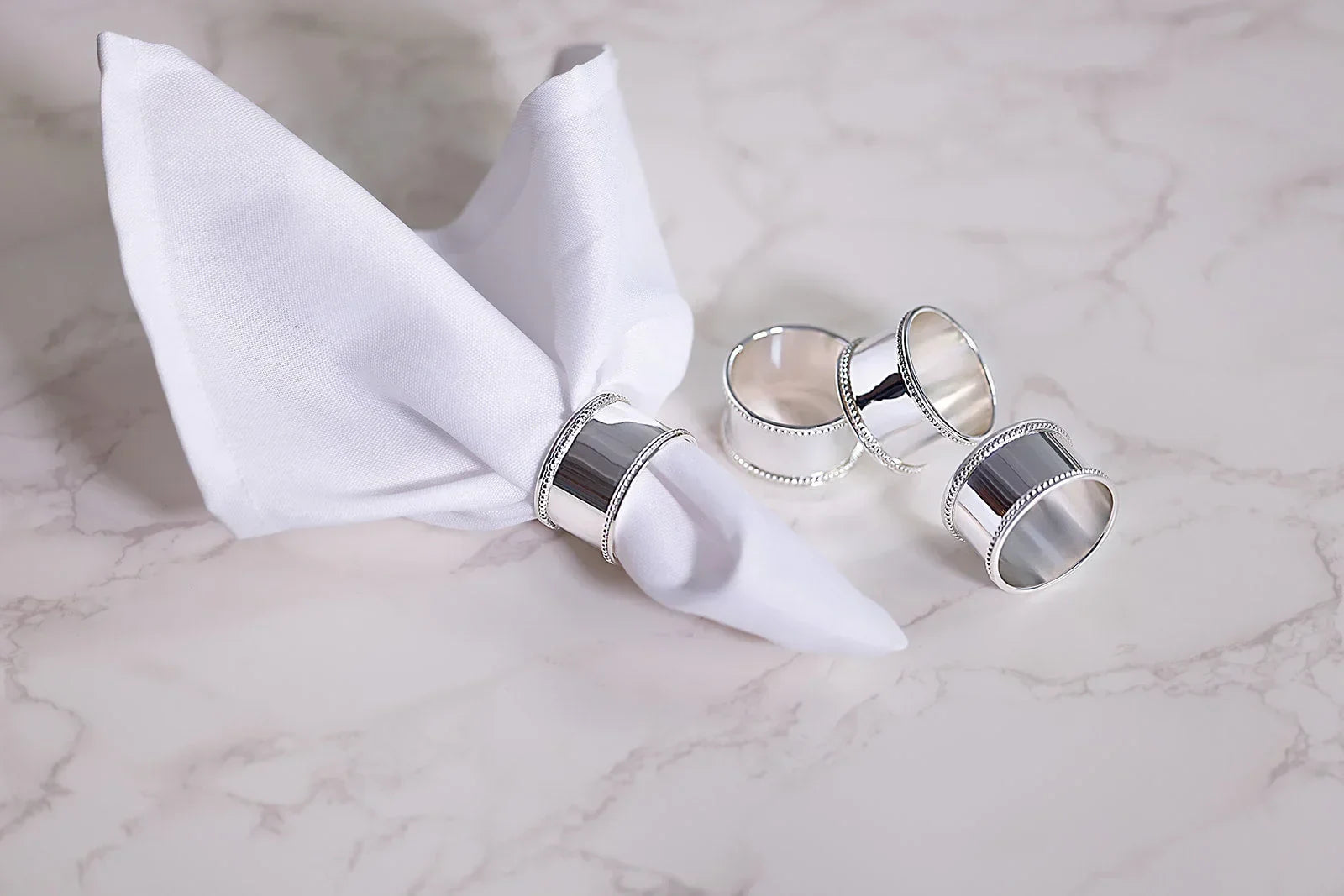 Beaded Silver-plate Napkin Rings by Krysaliis - Set of 4 - The Mayfair Hall