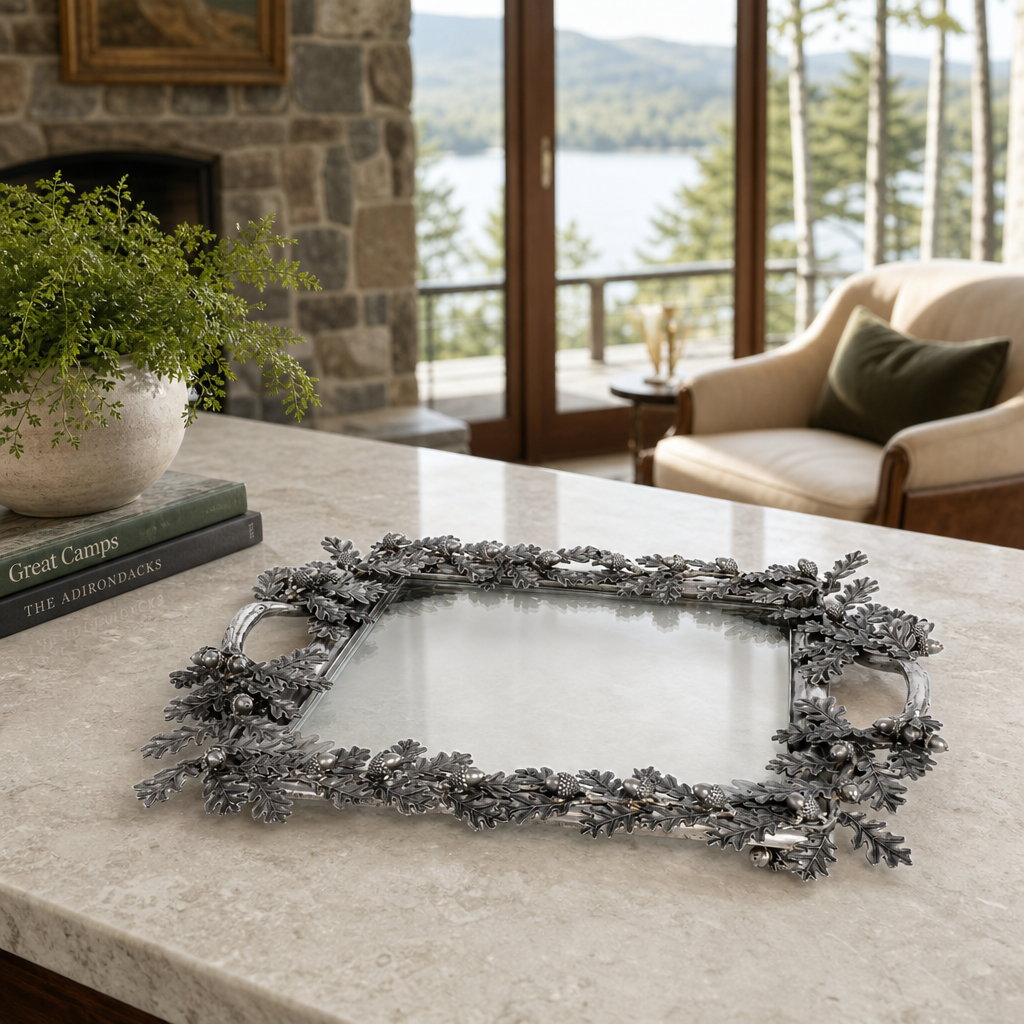 Acorn Oak & Leaf Square Glass Tray