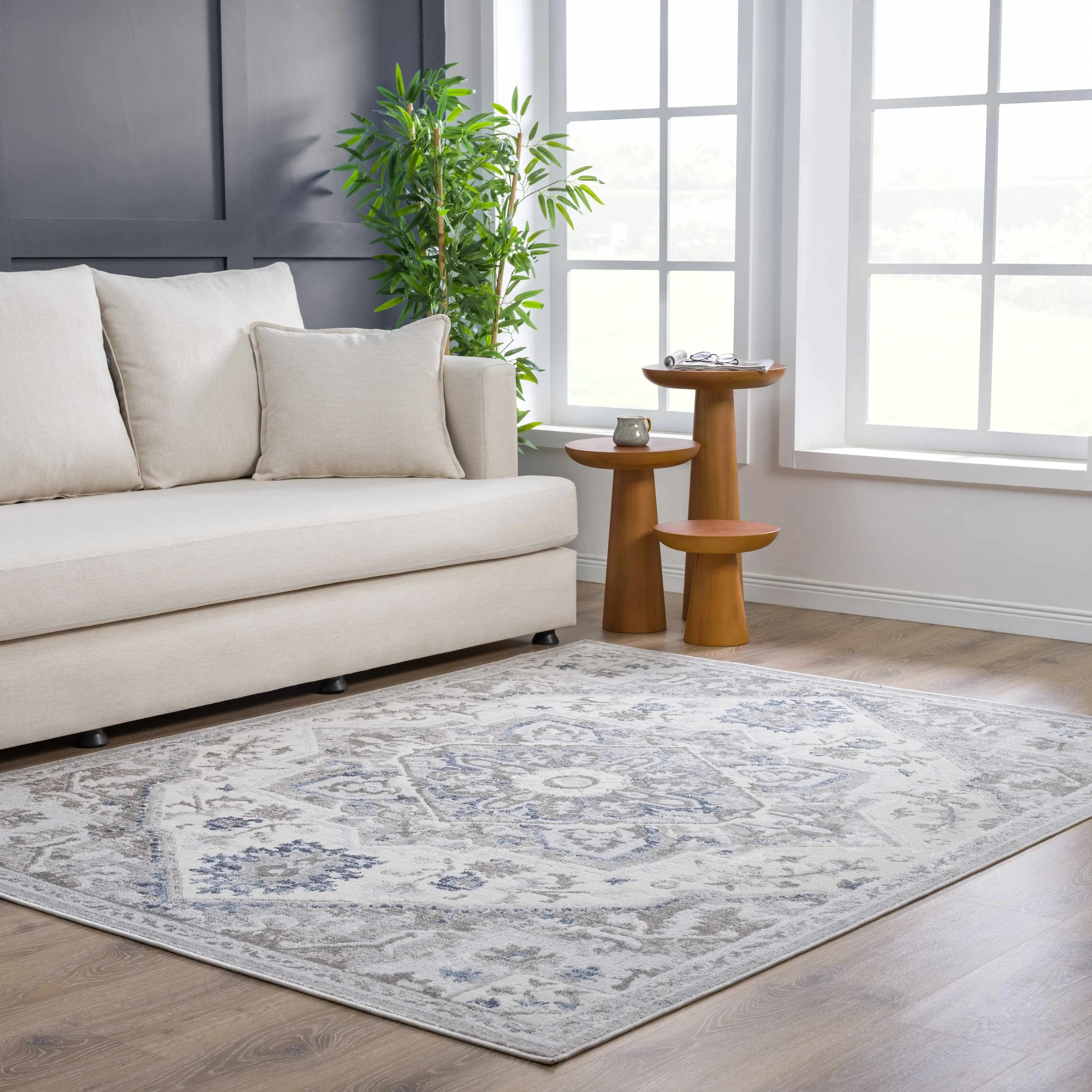 Bakir Blue Hues Gray Medallion Area Rug - Limited Edition - The Mayfair Hall
