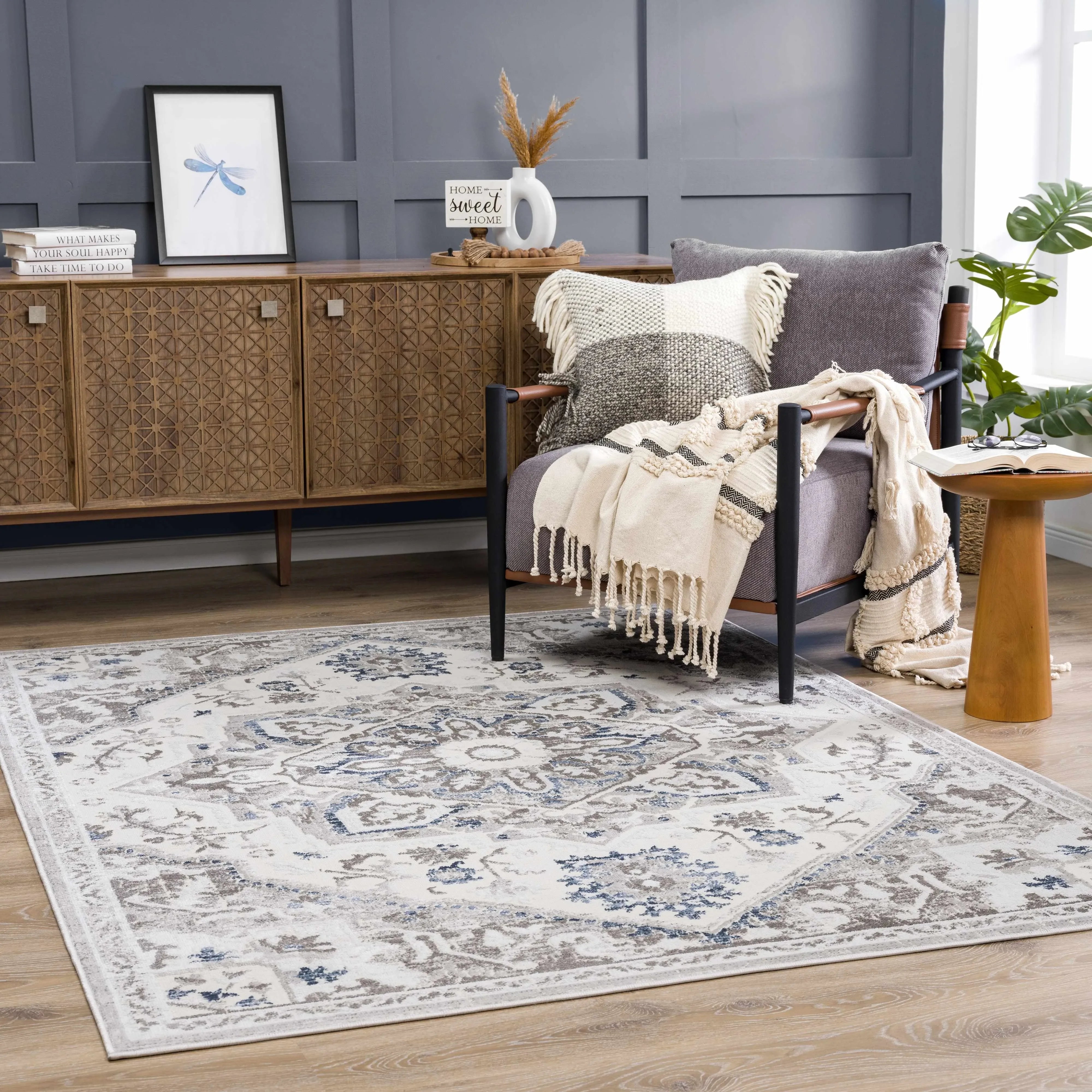 Bakir Blue Hues Gray Medallion Area Rug - Limited Edition - The Mayfair Hall