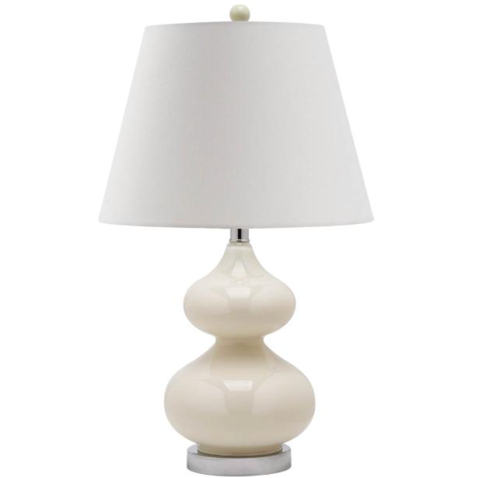 Eva Double Gourd Glass Table Lamp in Pearl with Off White Cotton Shade (Set of 2)