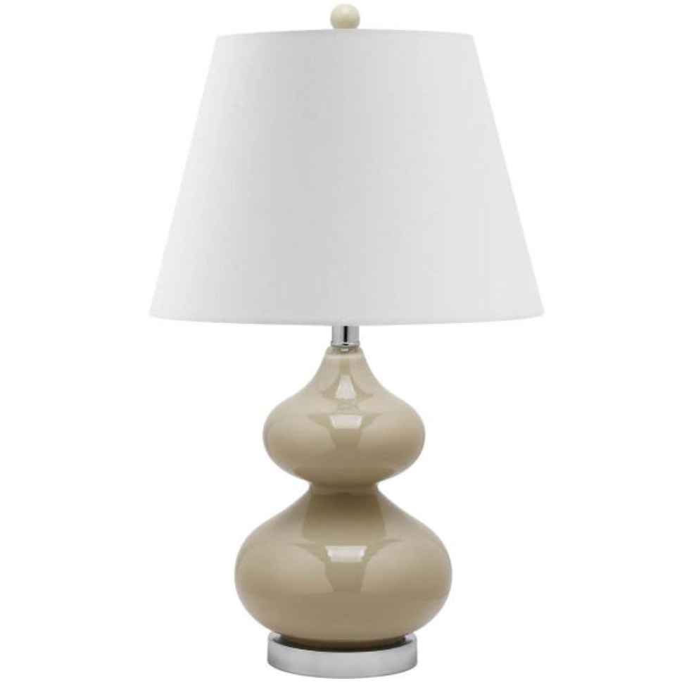 Eva Glass Double Gourd Table Lamp in Taupe with Off White Cotton Shade (Set of 2)