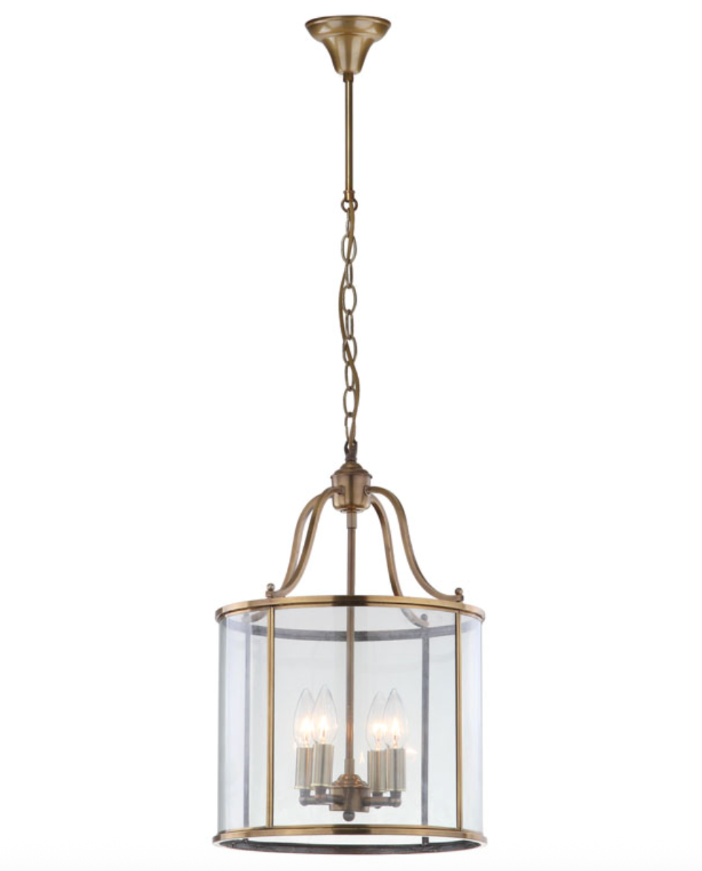 Sutton Place Steel Pendant in Brass with Clear Glass Shade