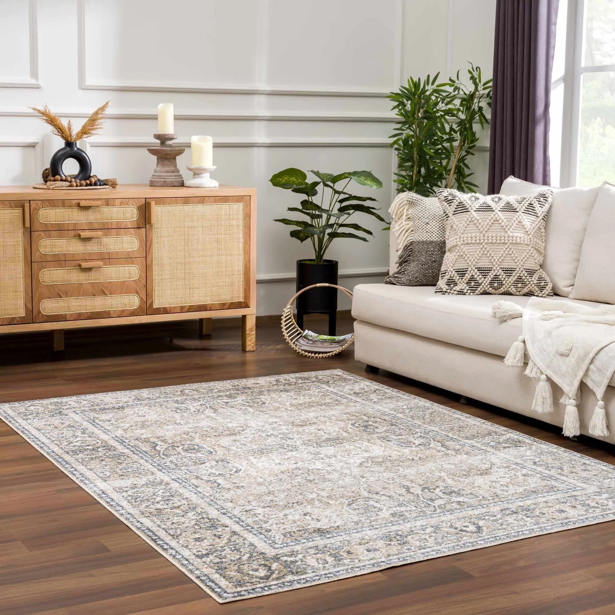 Arias Beige, Medium Gray, Medium Brown, Navy Washable Rug