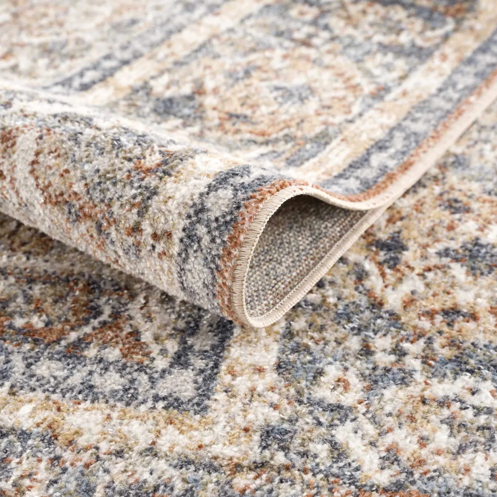 Arias Beige Blue Washable Area Rug - The Mayfair Hall