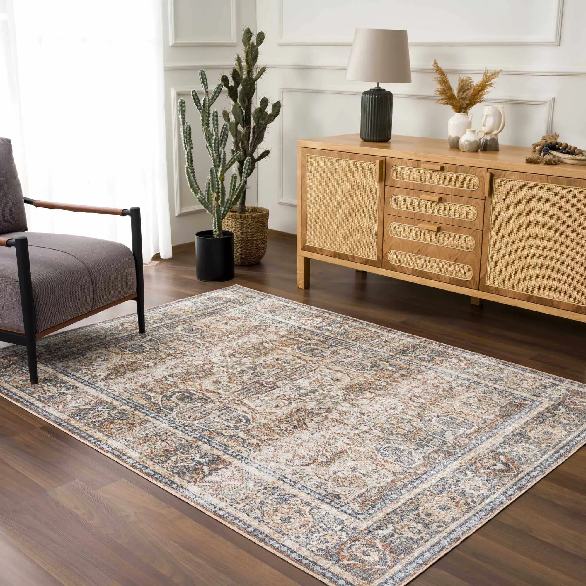 Arias Beige Blue Washable Area Rug - The Mayfair Hall