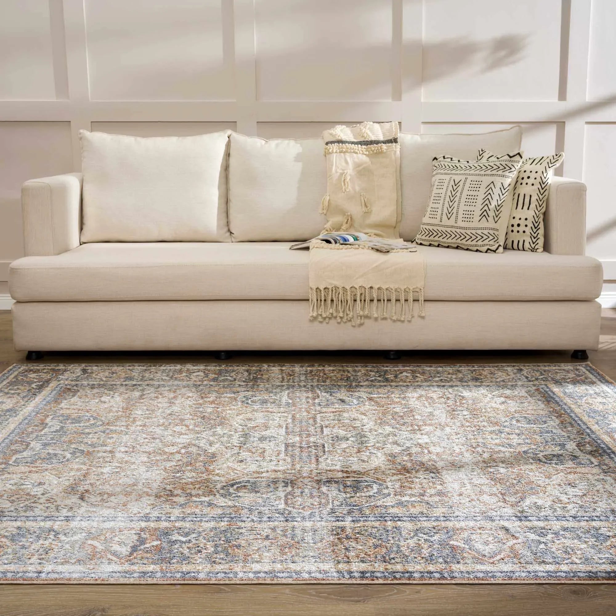 Arias Beige Blue Washable Area Rug - The Mayfair Hall