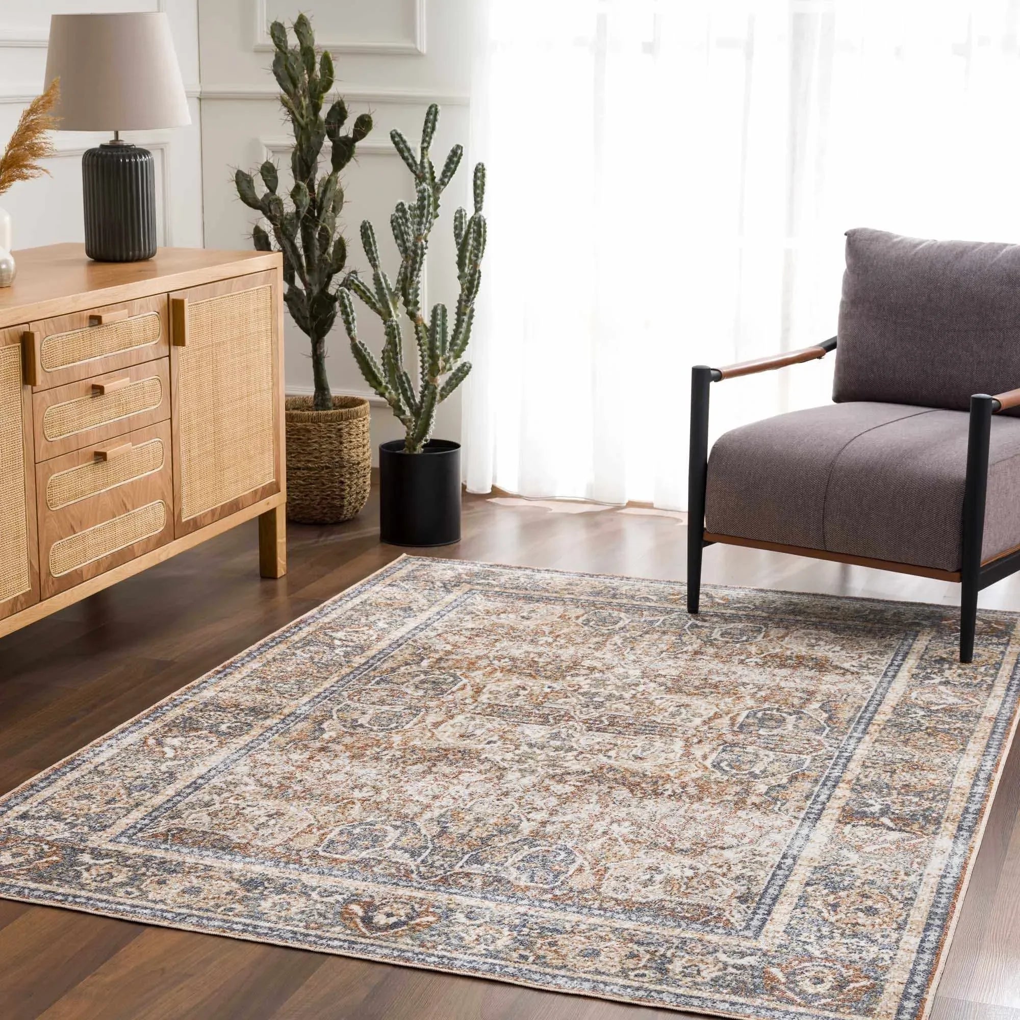 Arias Beige Blue Washable Area Rug - The Mayfair Hall