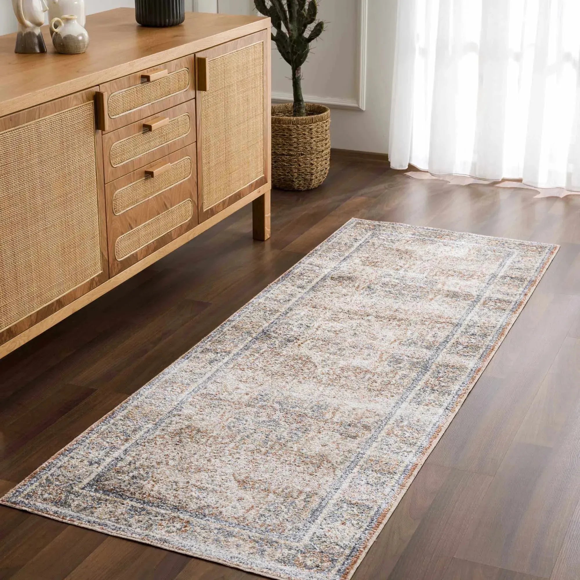Arias Beige Blue Washable Area Rug - The Mayfair Hall