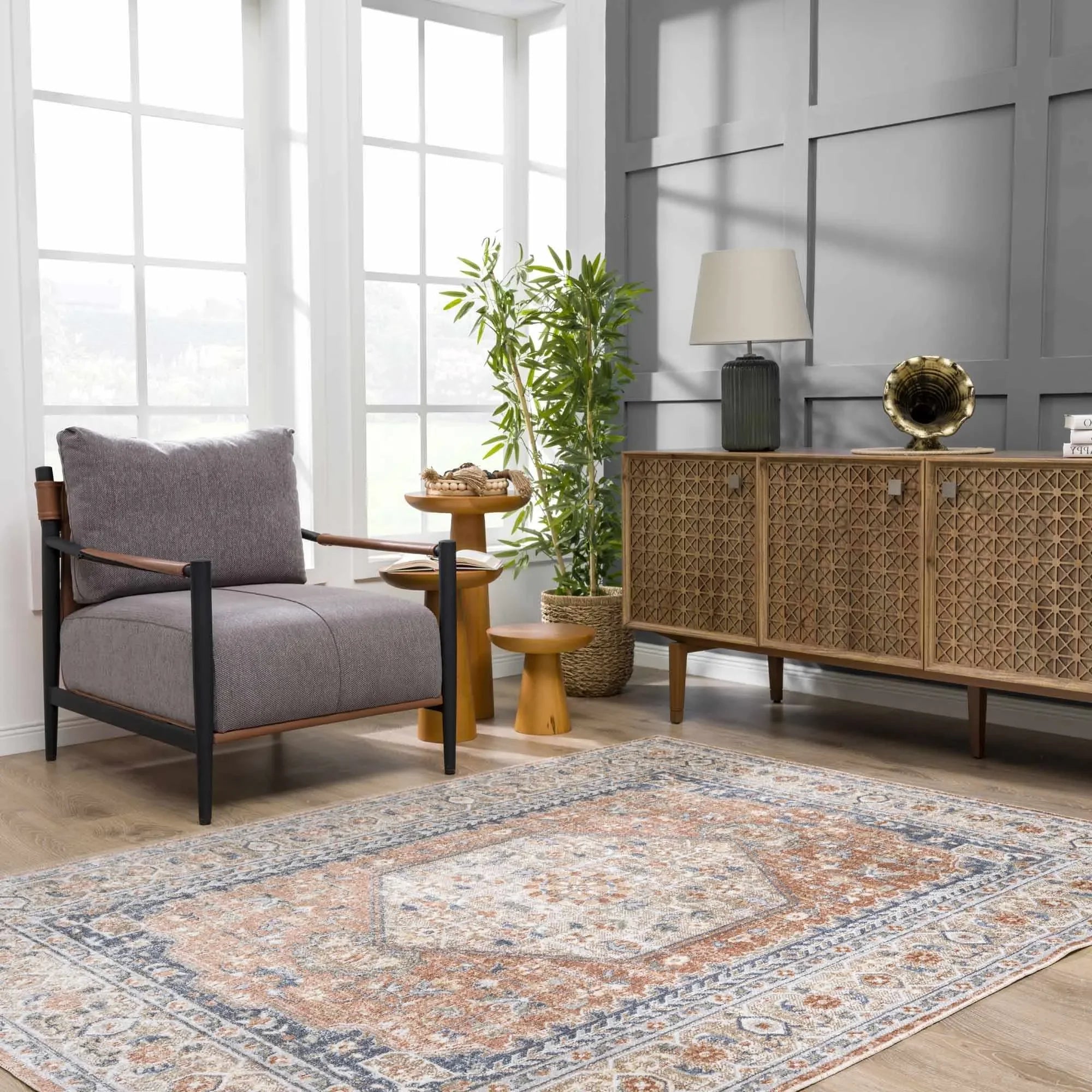 Gael Rust Polyester Area Rug - The Mayfair Hall