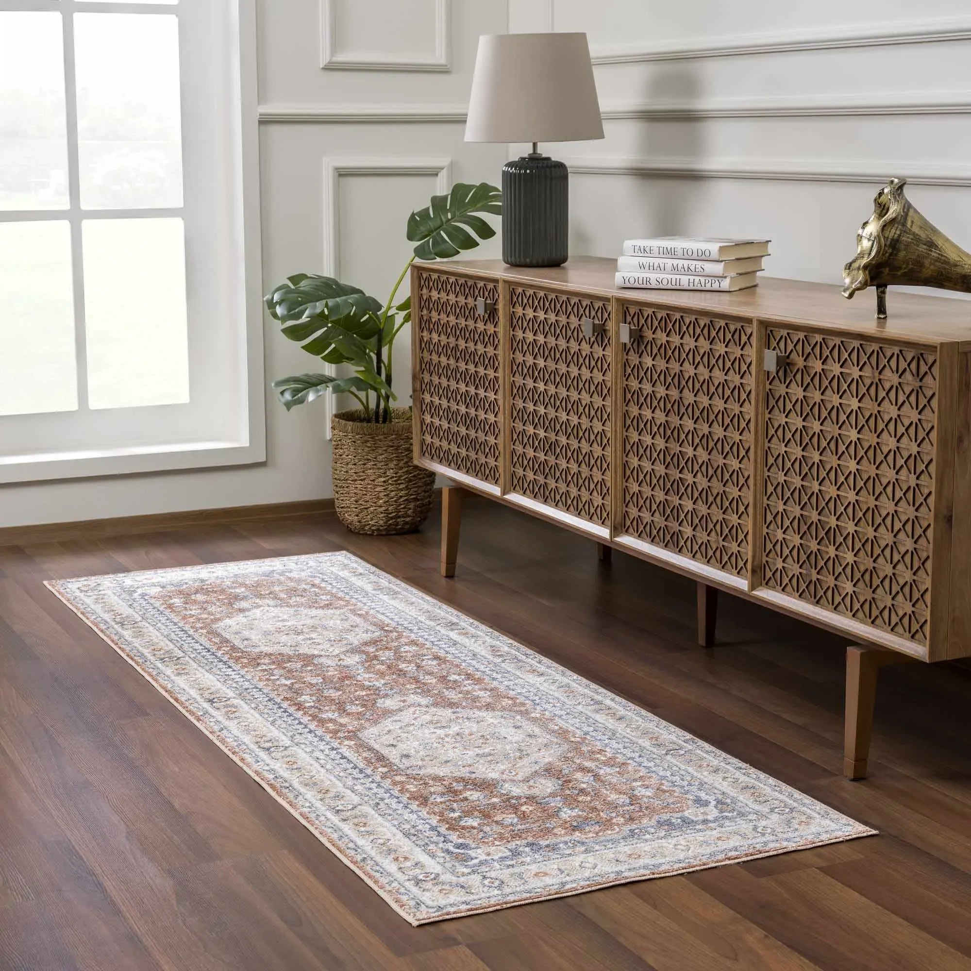 Gael Rust Polyester Area Rug - The Mayfair Hall