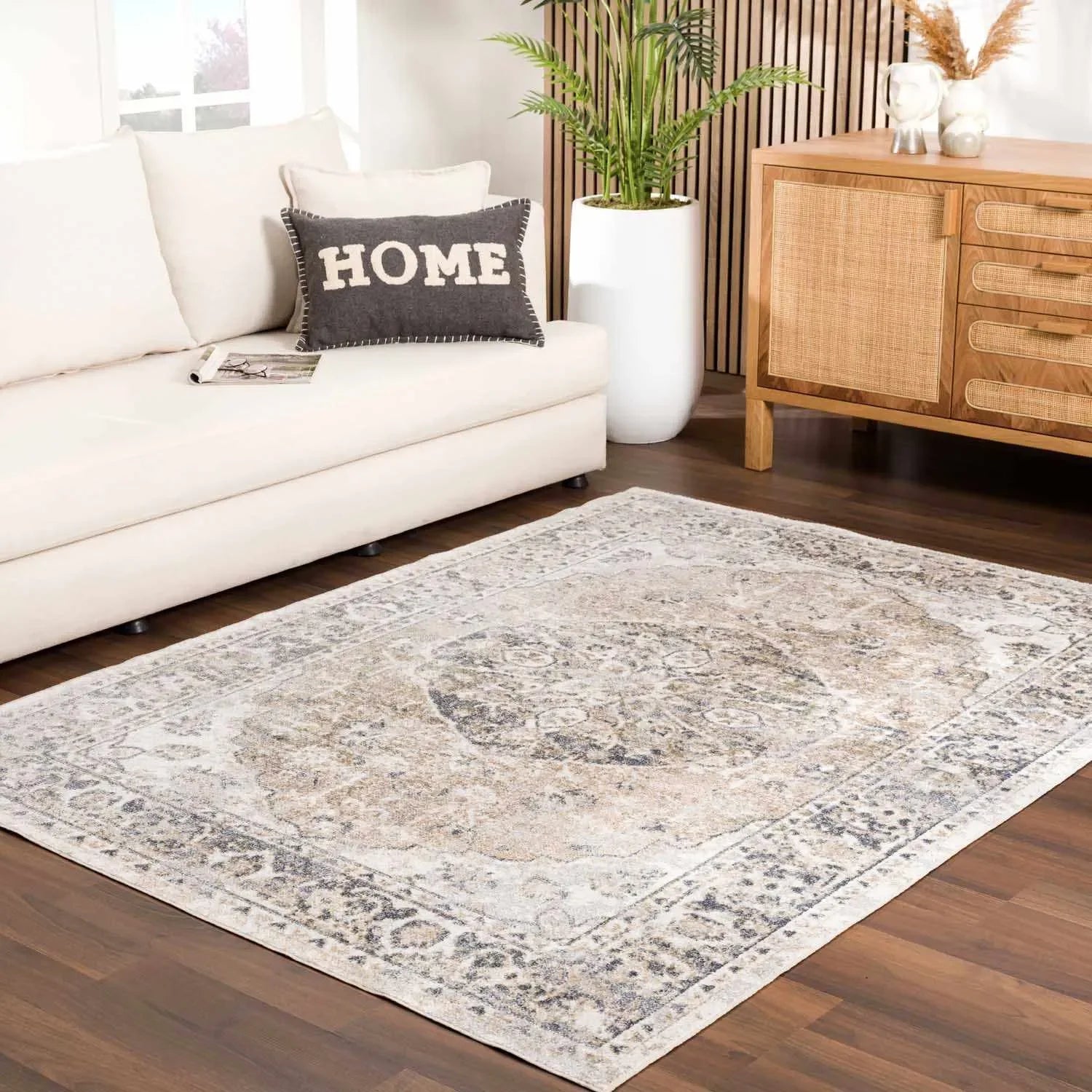 Rudo Beige Washable Area Rug - The Mayfair Hall
