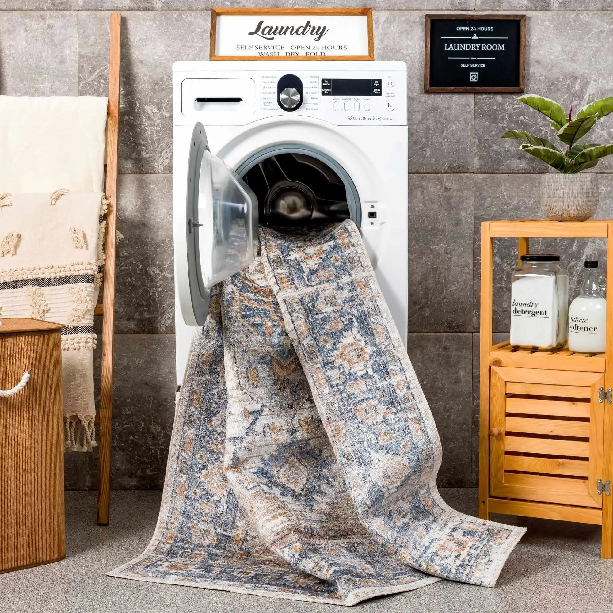 Ezri Cream Washable Area Rug - The Mayfair Hall