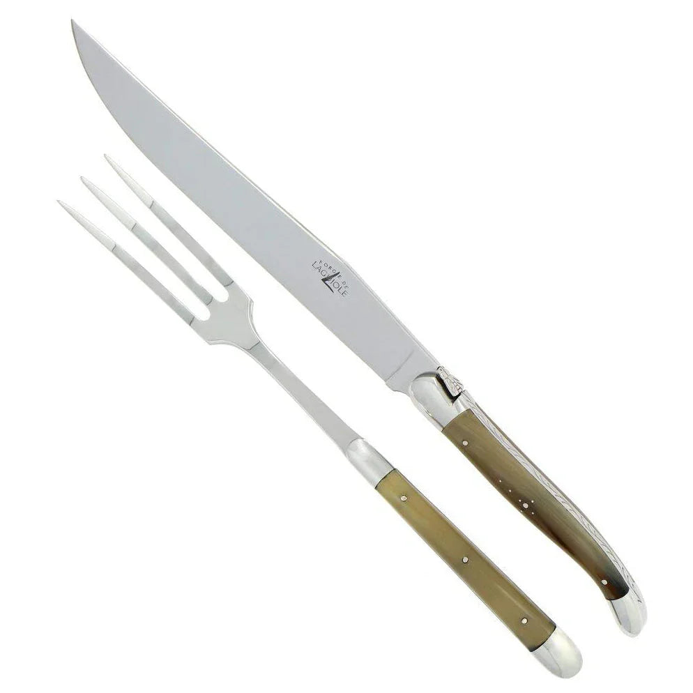 Laguiole Carving Set Horn Tip Handle Shiny Finish - The Mayfair Hall