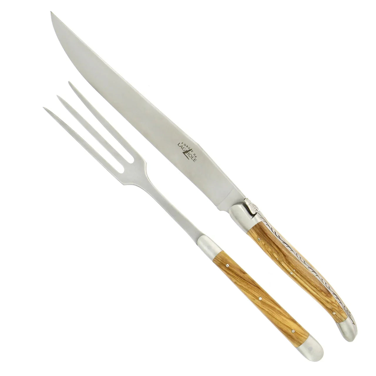 Laguiole Carving Set Olive Wood Handle Satin Finish - The Mayfair Hall