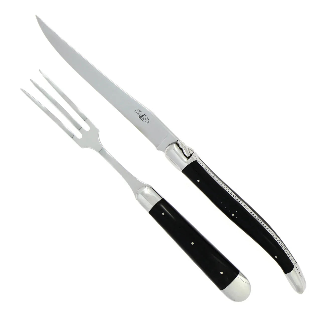 Laguiole XL Carving Set Dark Horn Tip Handle Shiny Finish - The Mayfair Hall