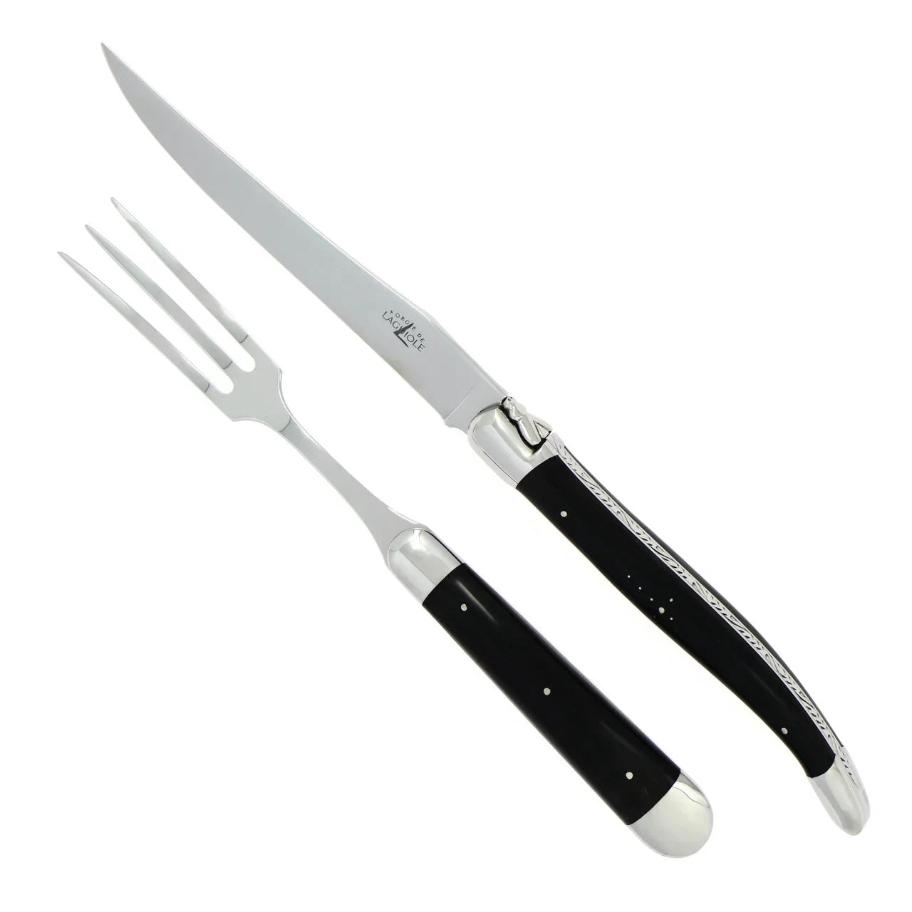 Laguiole XL Carving Set Dark Horn Tip Handle Shiny Finish - The Mayfair Hall