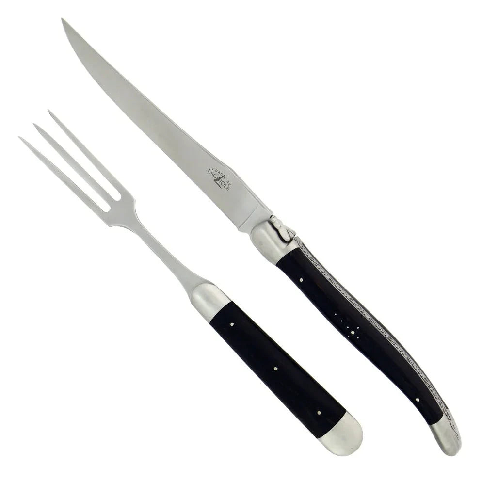 Laguiole XL Carving Set Ebony Handle Satin Finish - The Mayfair Hall