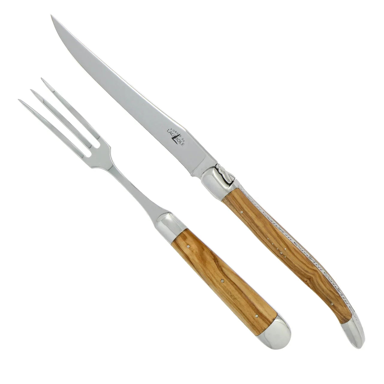Laguiole XL Carving Set Olive Wood Handle Shiny Finish - The Mayfair Hall