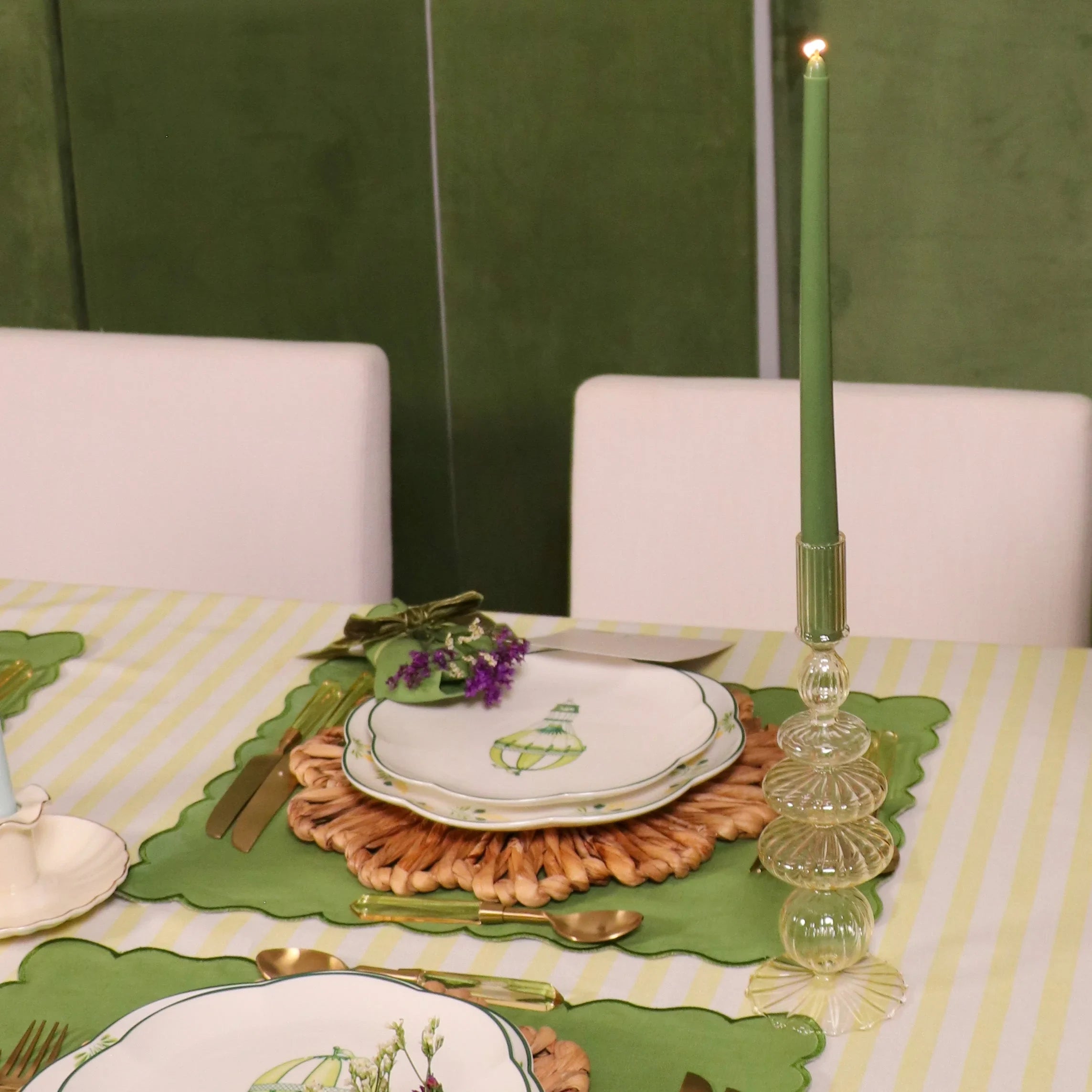 Ribbed Glass Candle Holder in Buttercream Yellow (Set of 2)