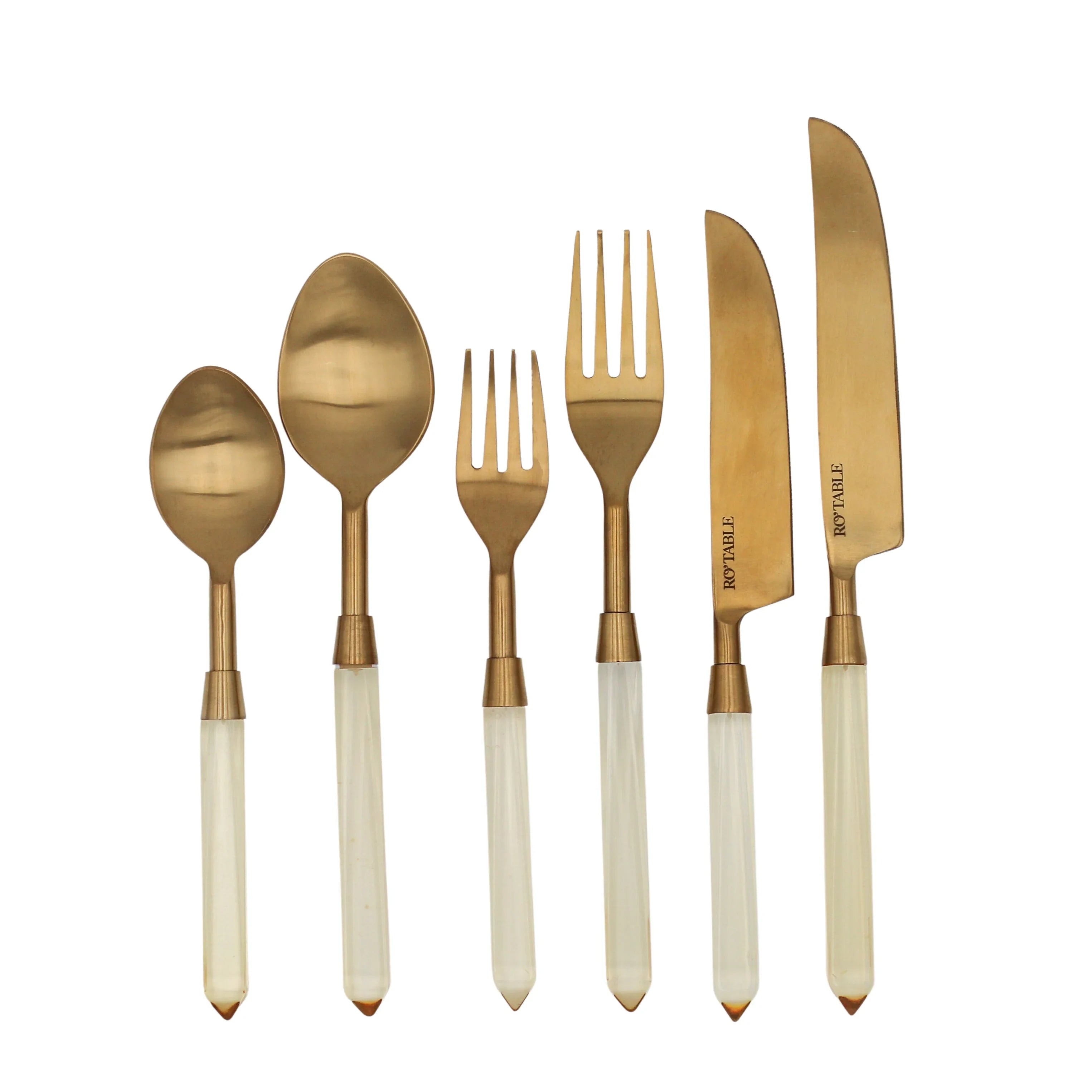 Stainless Steel Cutlery in Gold with Buttercream Yellow Handle (Set of 24)