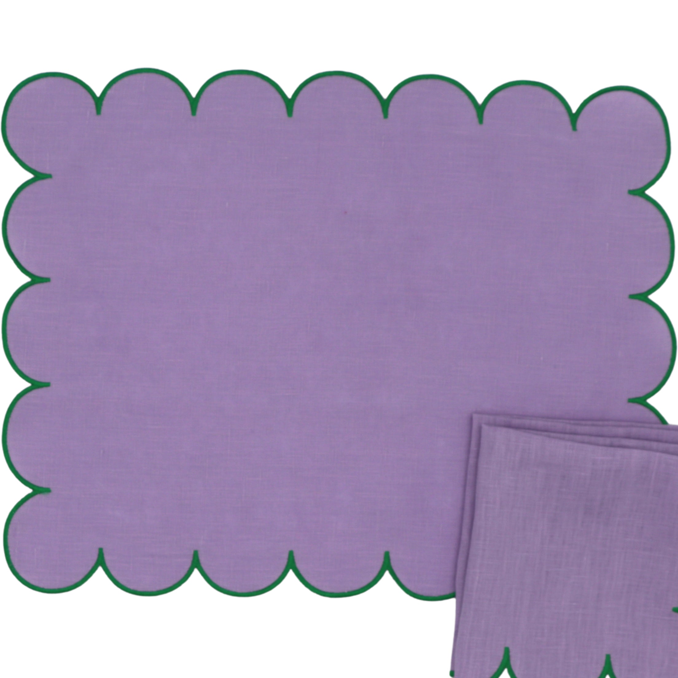 Adorned Linen Napkin in Lilac with Green Trim (Set of 4)