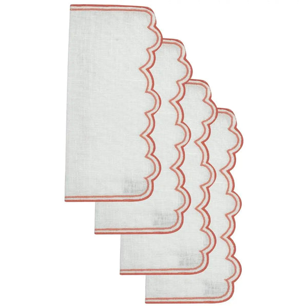 Los Encajeros Escamas Embroidered Linen Cocktail Napkin in Coral (Set of 4) - The Mayfair Hall