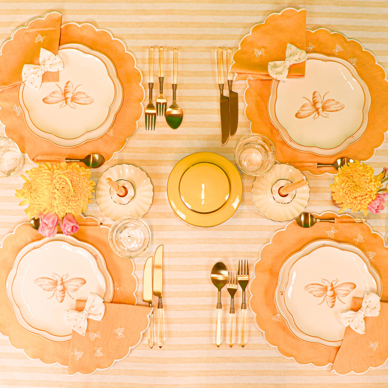 Lychee Sorbet Stripe Cotton and Linen Tablecloth in Yellow and White