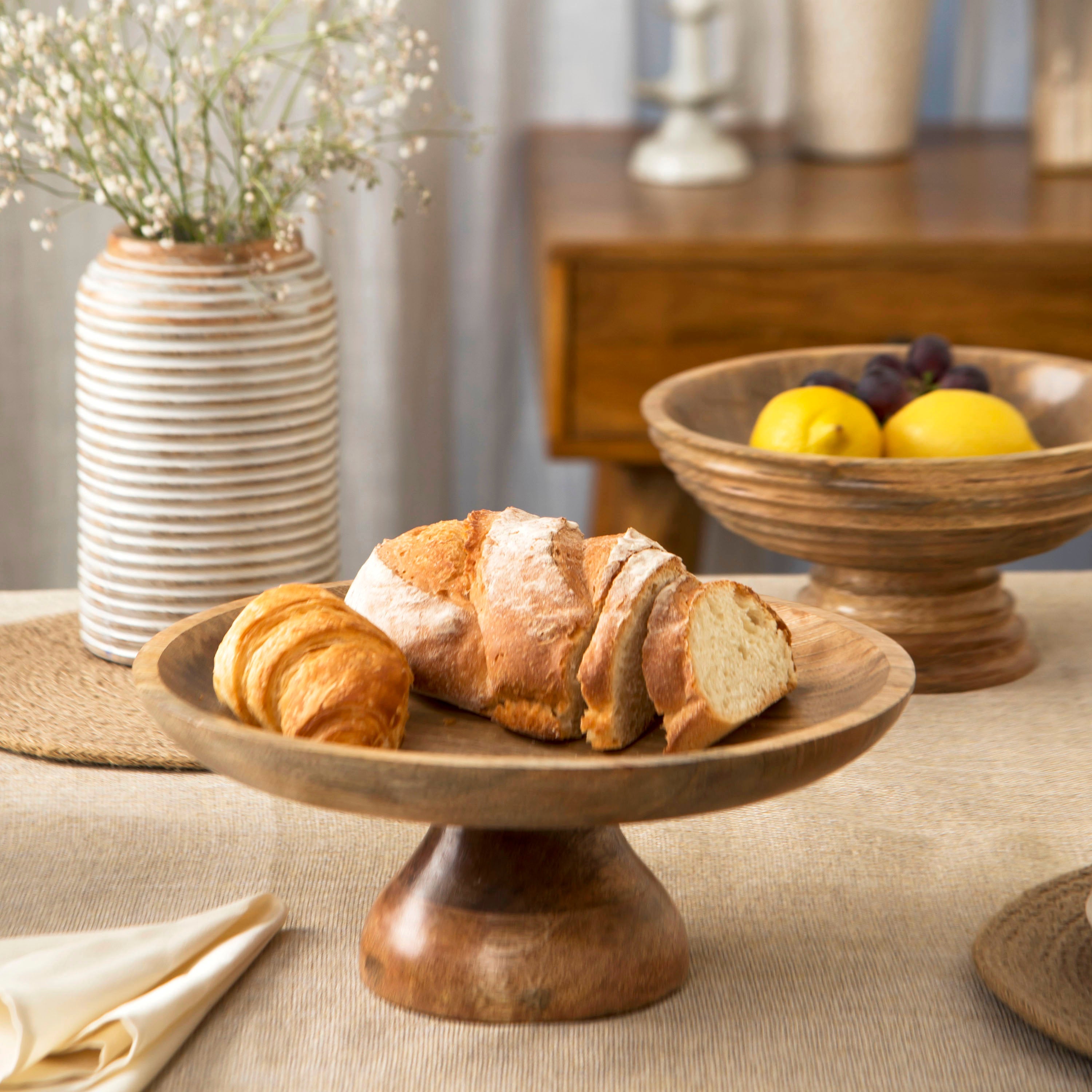 Sienna 12 Inch Mango Wood Pedestal Bowl