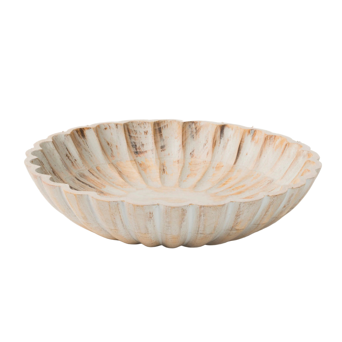 Scallop Serenity Hand-Carved Mango Wood Bowls in Gray by Mela Artisans — Set of 2