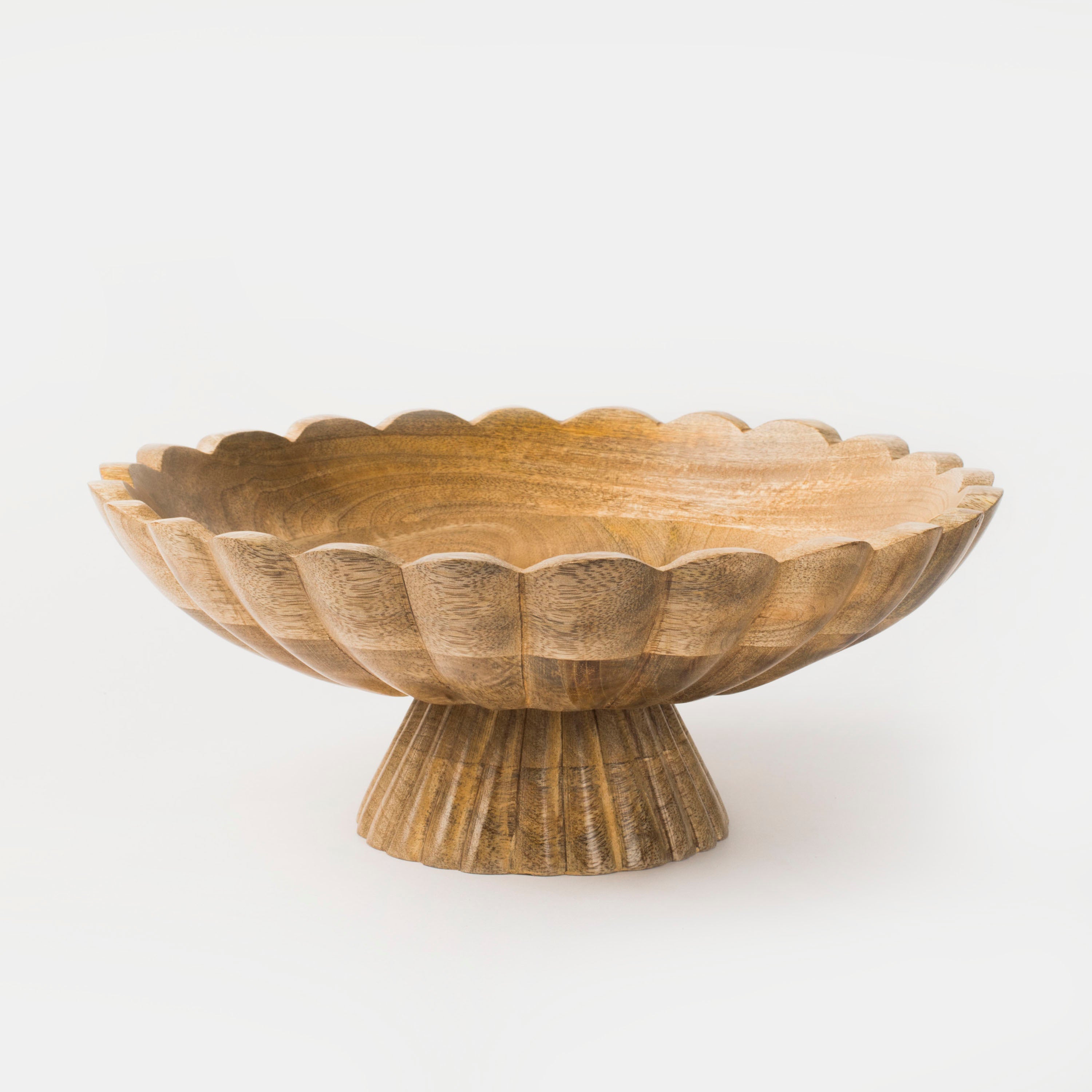 Handcarved Scalloped Edge Fluted Pedestal Bowl