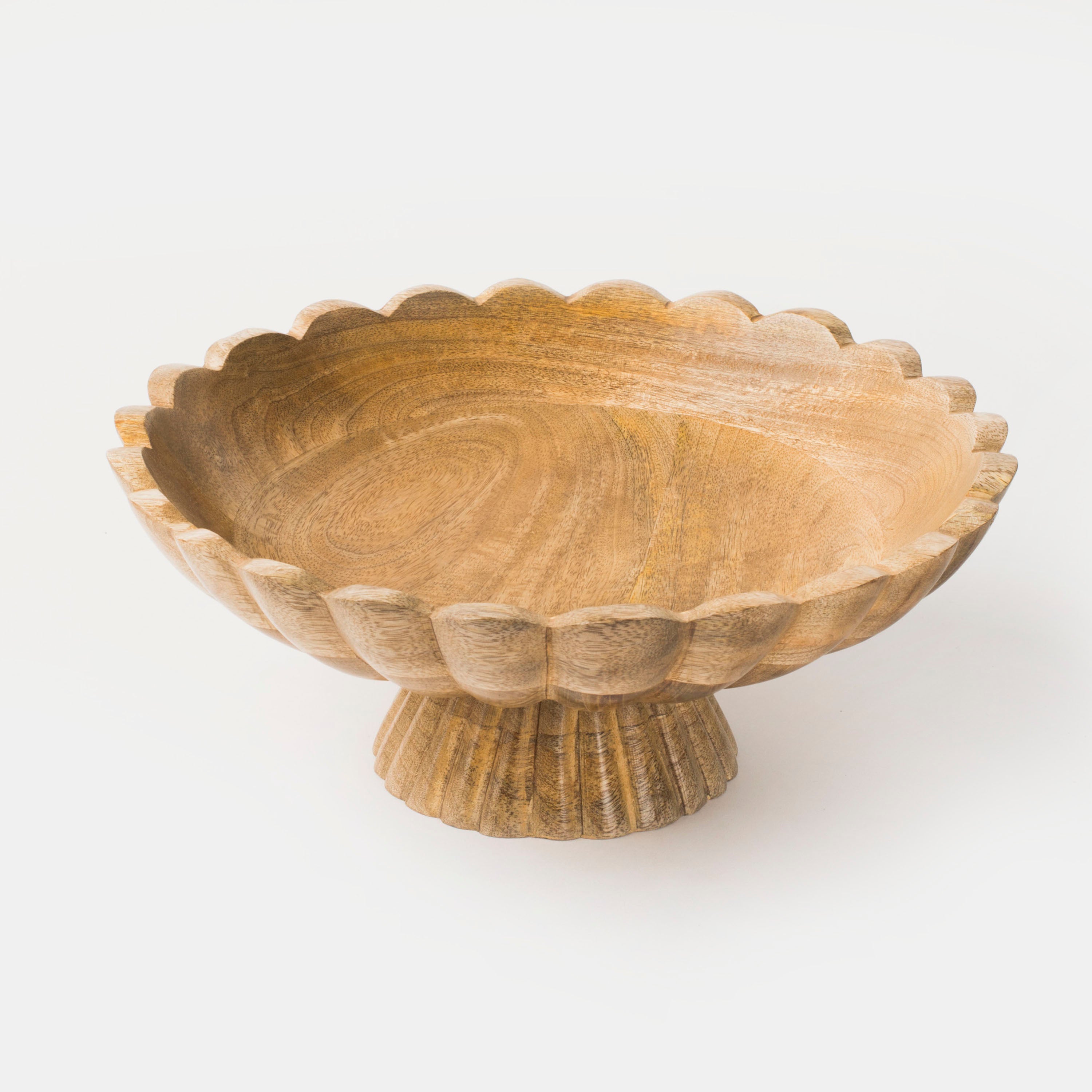 Handcarved Scalloped Edge Fluted Pedestal Bowl
