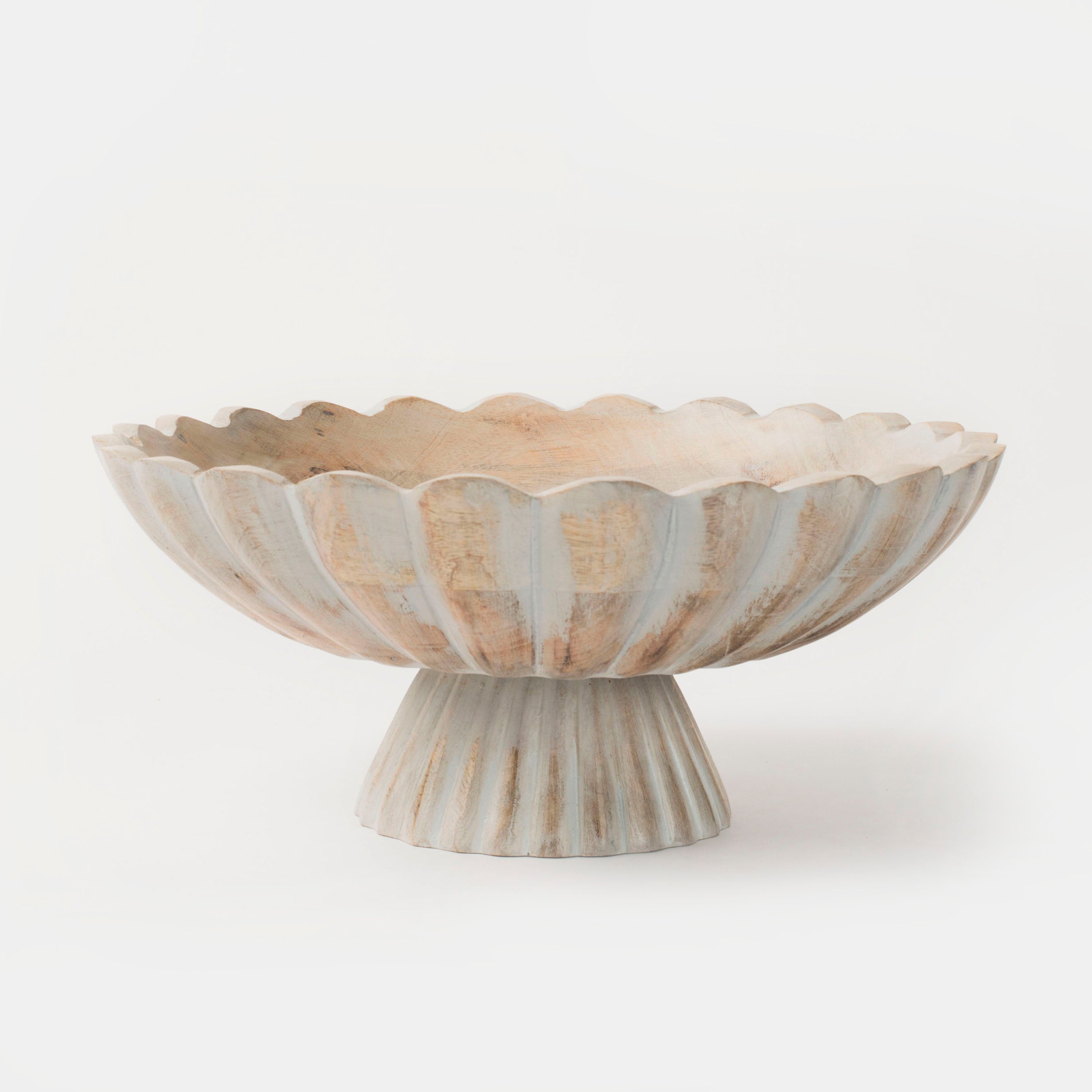 Handcarved Scalloped Edge Fluted Pedestal Bowl