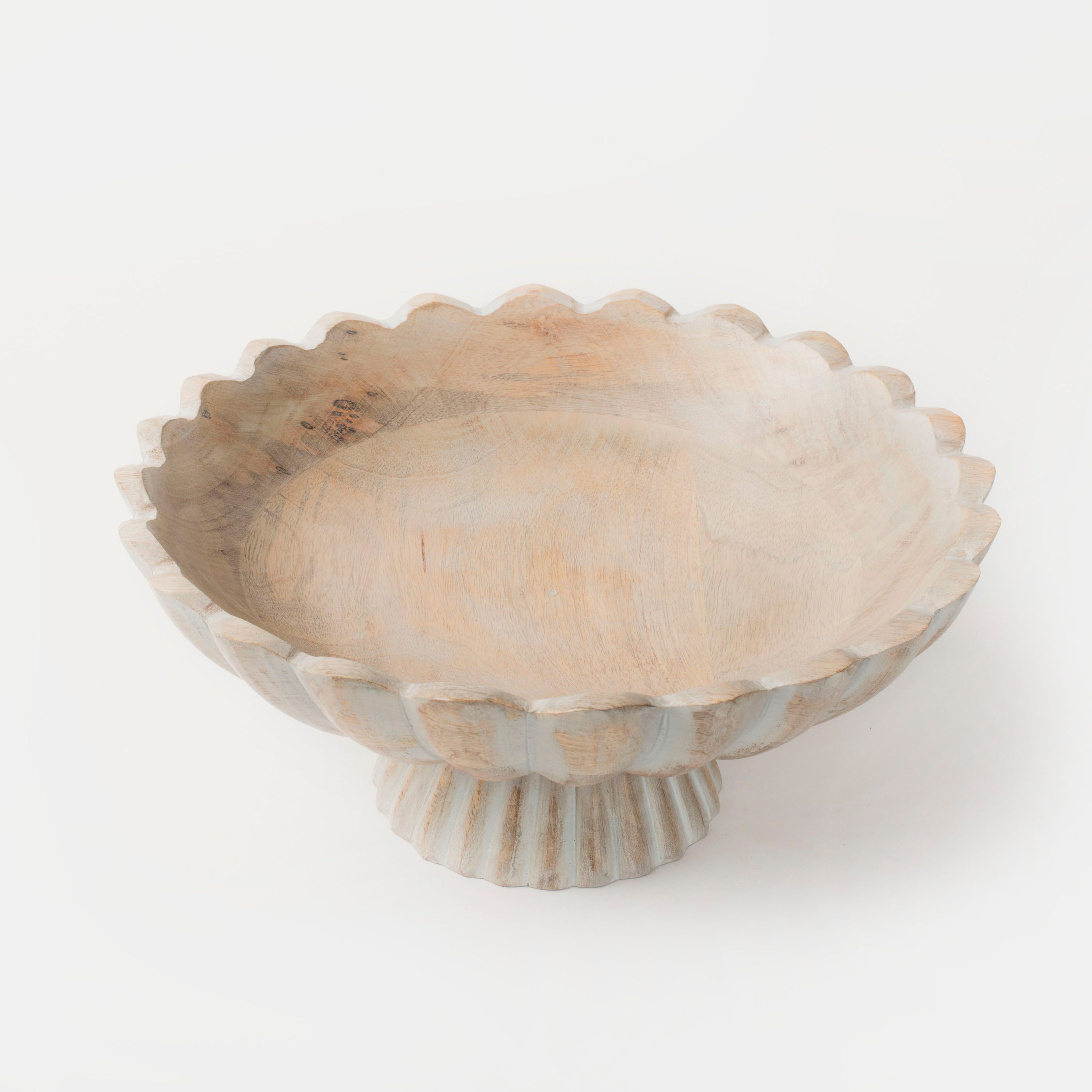 Handcarved Scalloped Edge Fluted Pedestal Bowl