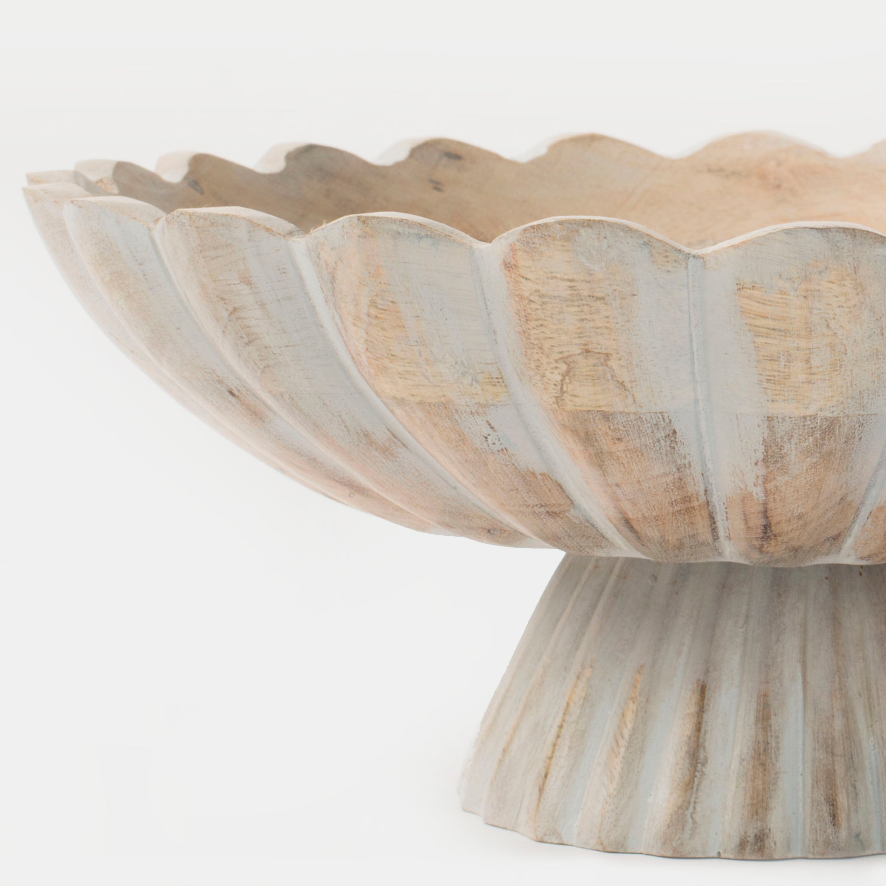 Handcarved Scalloped Edge Fluted Pedestal Bowl