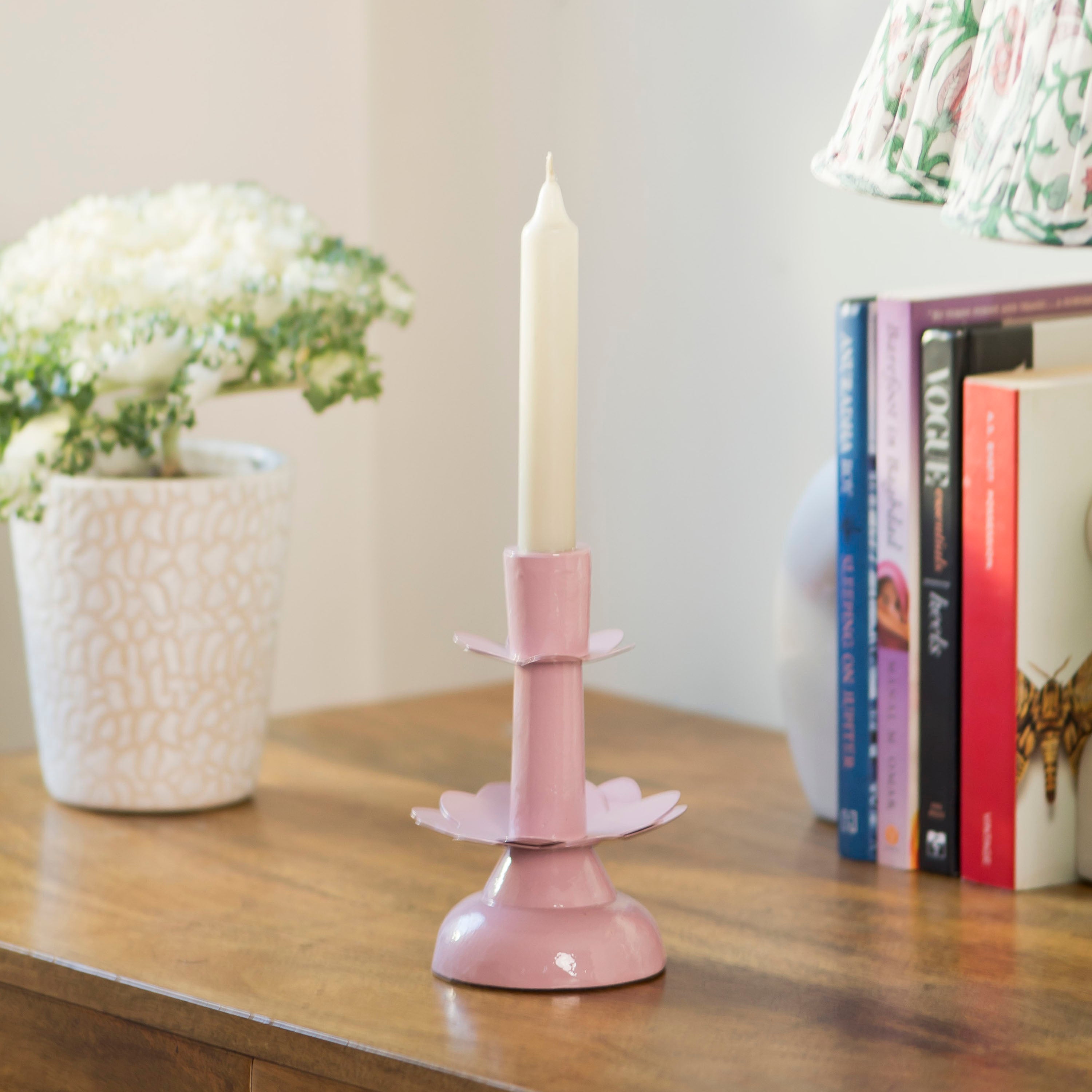 Lotus Bloom Tapered Pink Candleholders