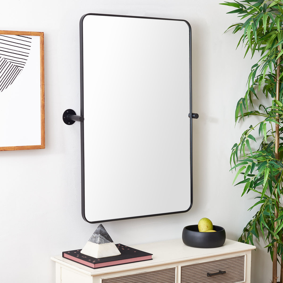 Delinah Iron Mirror in Black — 24″