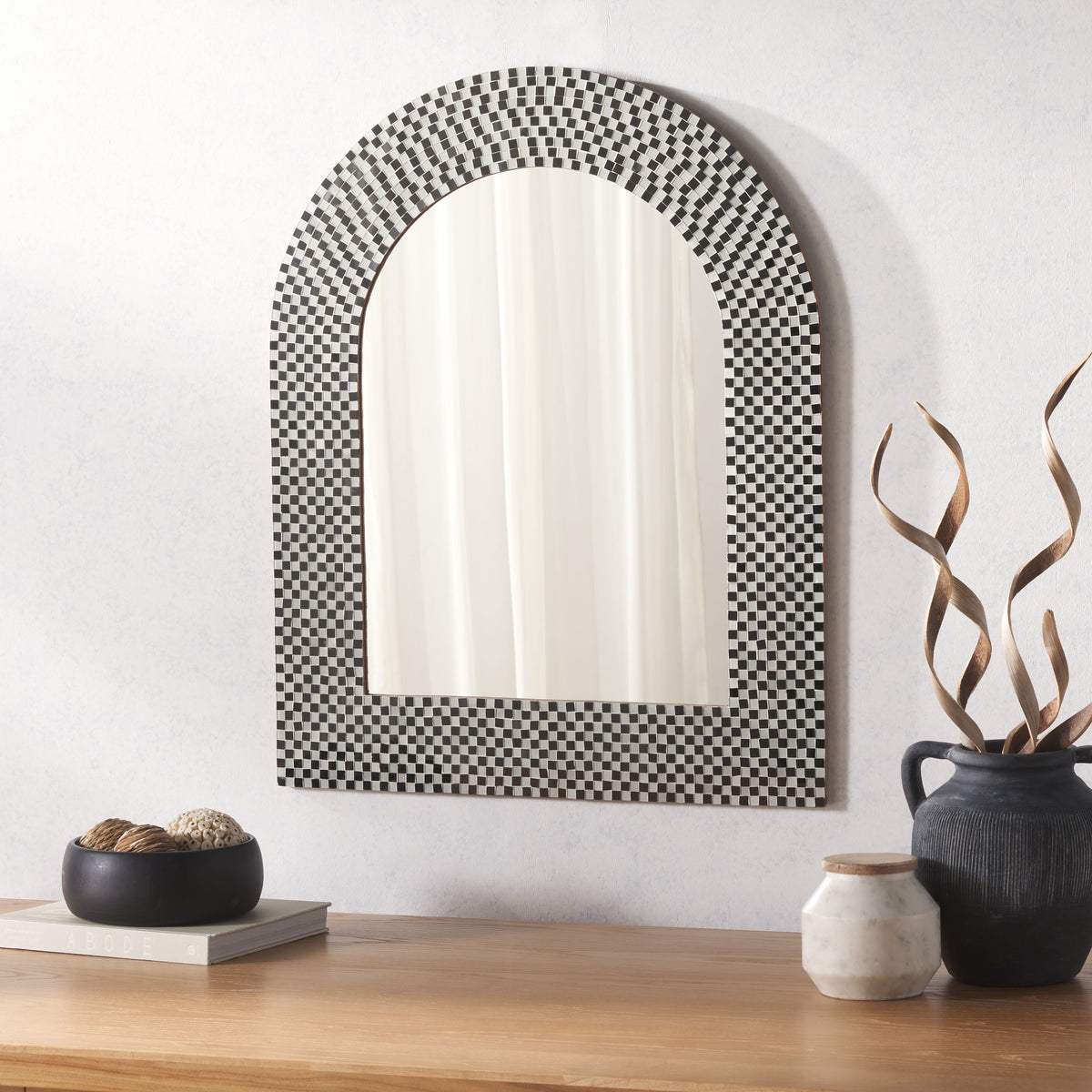 Martini Glass Mosaic and MDF Mirror in Black and White — 30″