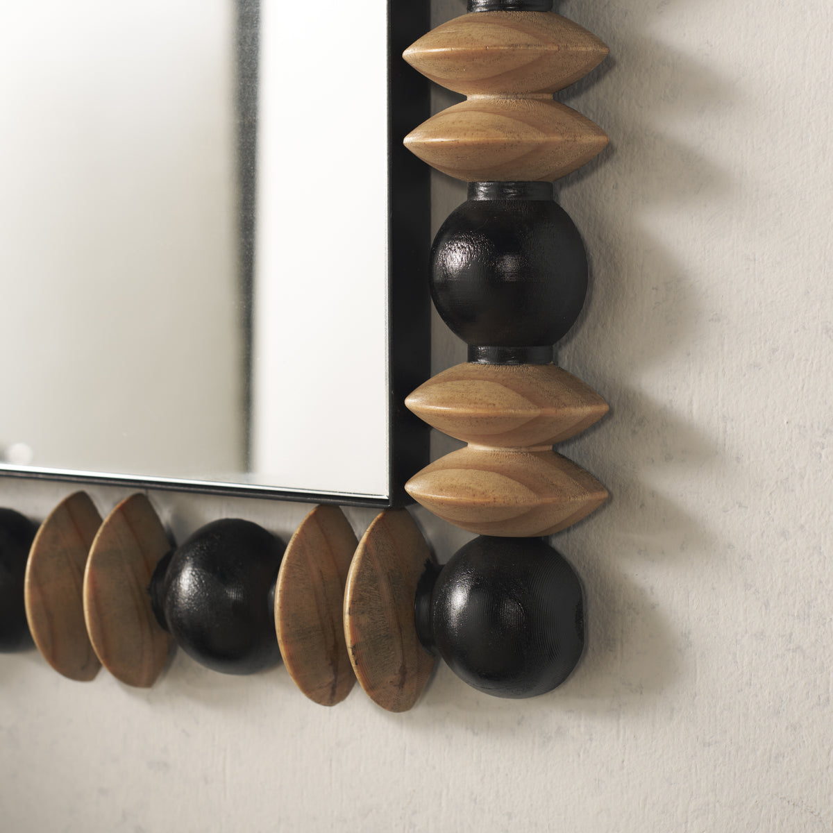 Azaria Pinewood and Metal Mirror in Black and Natural — 24.6″