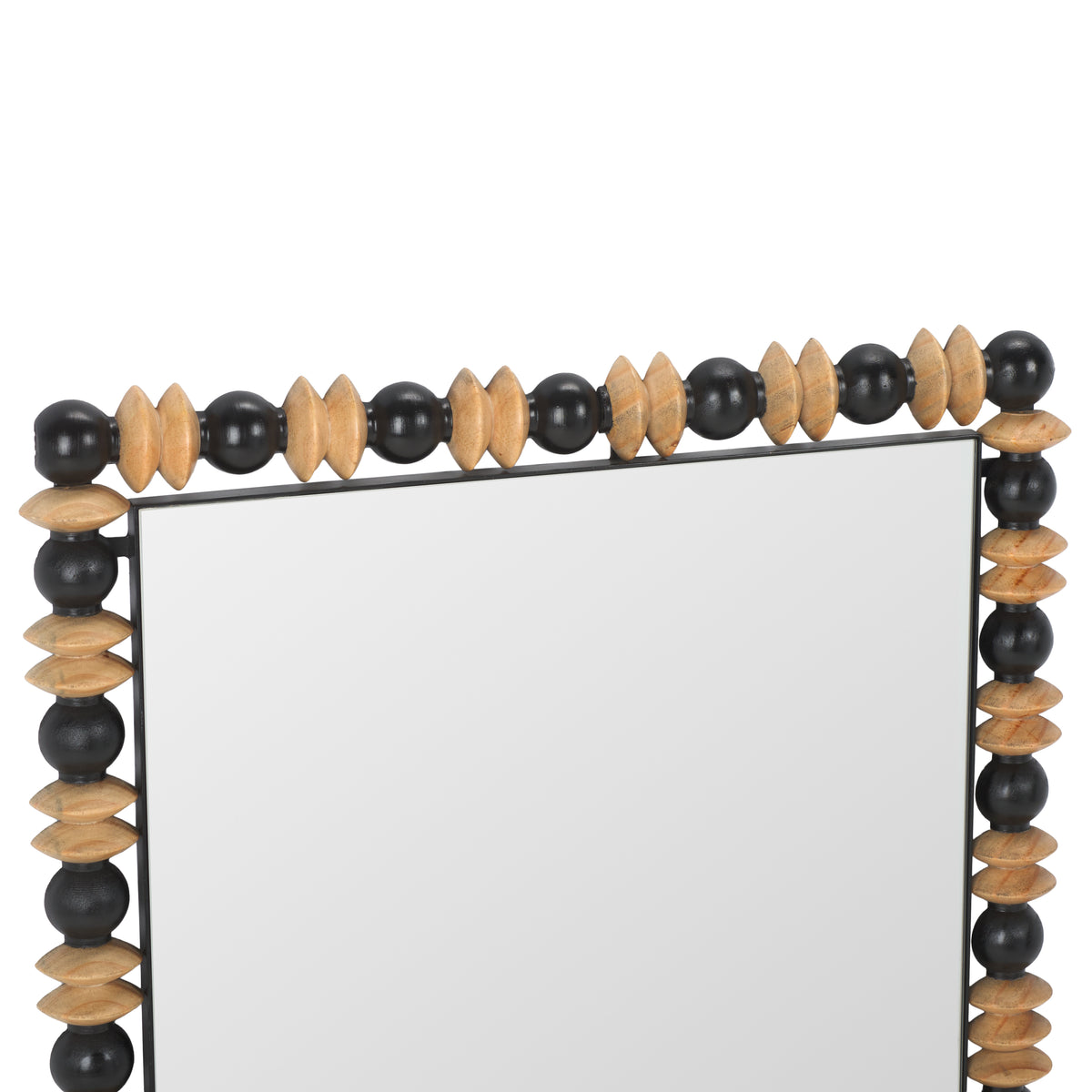 Azaria Pinewood and Metal Mirror in Black and Natural — 24.6″