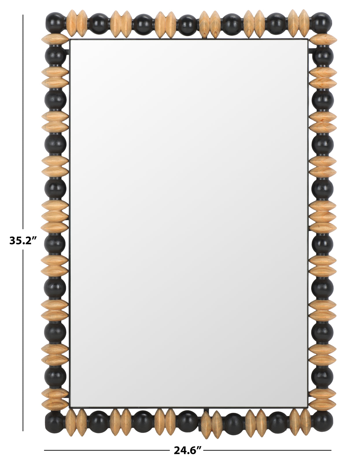 Azaria Pinewood and Metal Mirror in Black and Natural — 24.6″